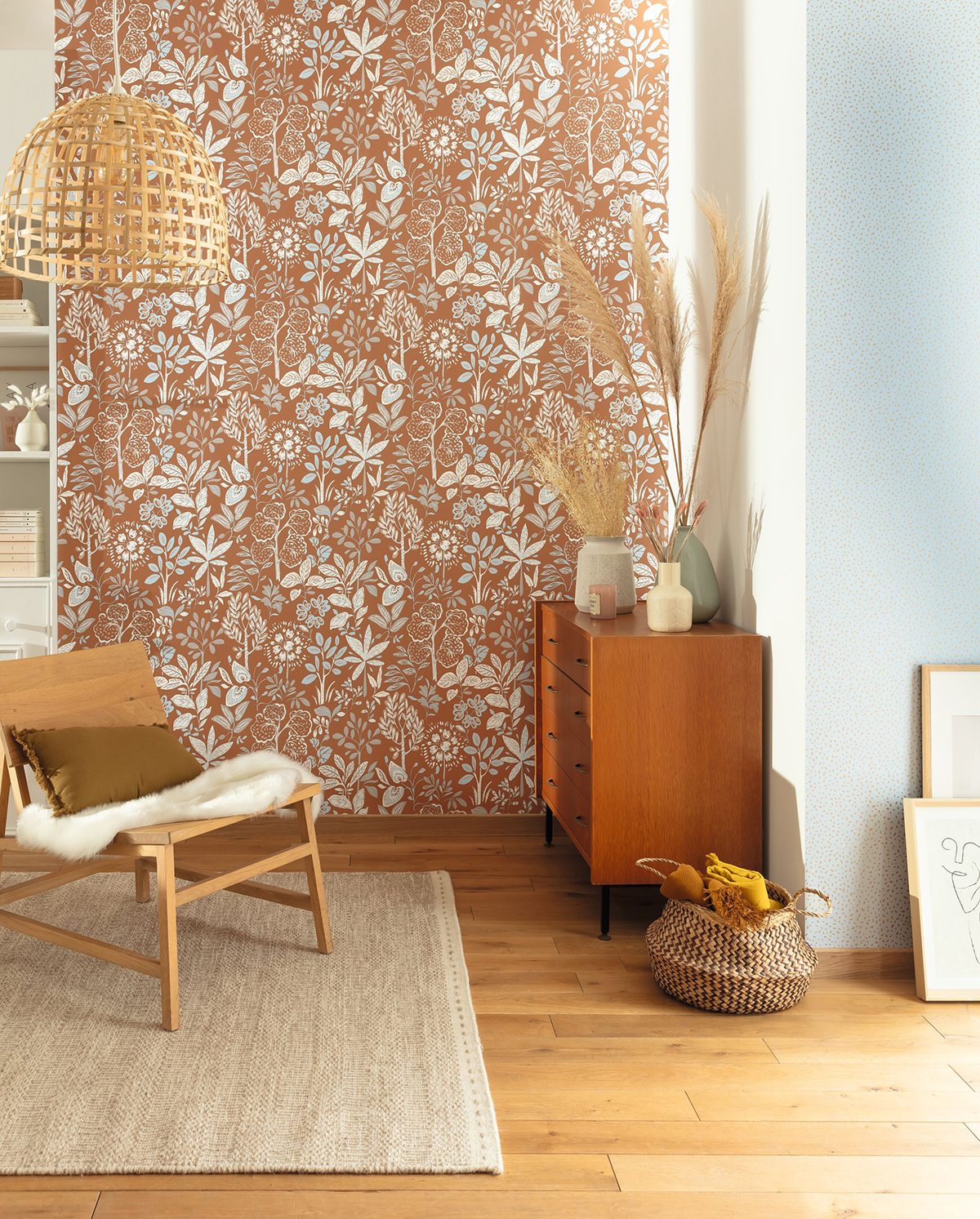 Papier peint Pois Ines bleu ciel doré - Essentiel de Casélio AMB2 | Réf. ETL103136024