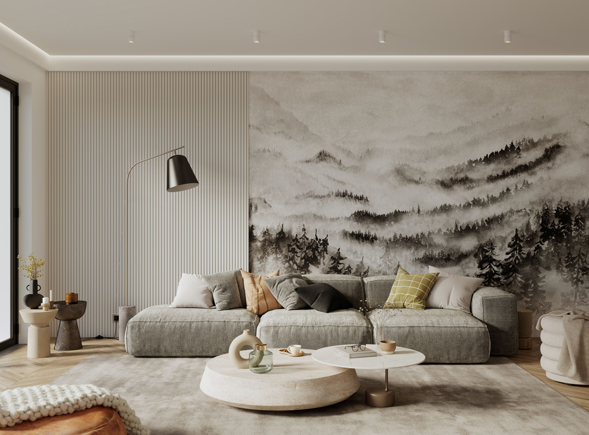 Papier peint panoramique Montagne Morning Mist S gris 300X250 - Wonderwalls 2 de Casadéco | Réf. WDWD200189107