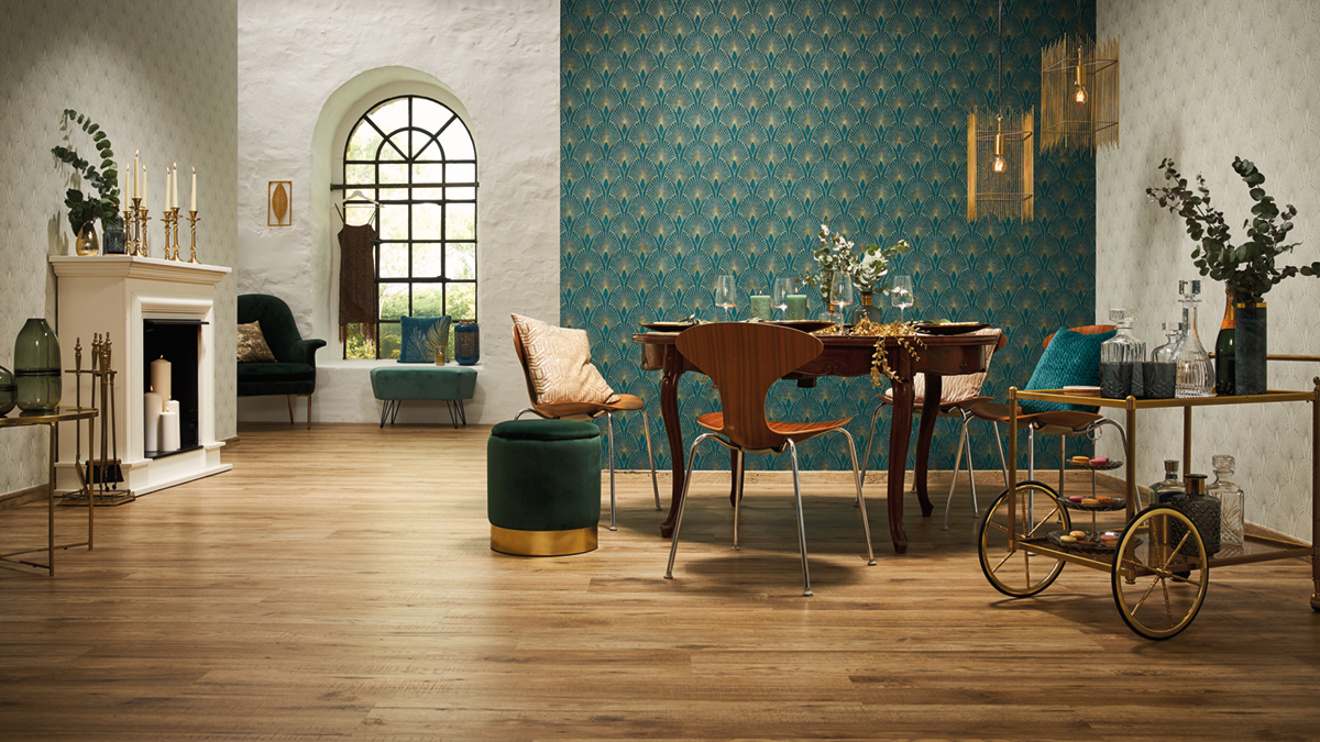 Papier peint Art Déco Palme bleu canard - New Walls d'AS Création | Réf. SP15304