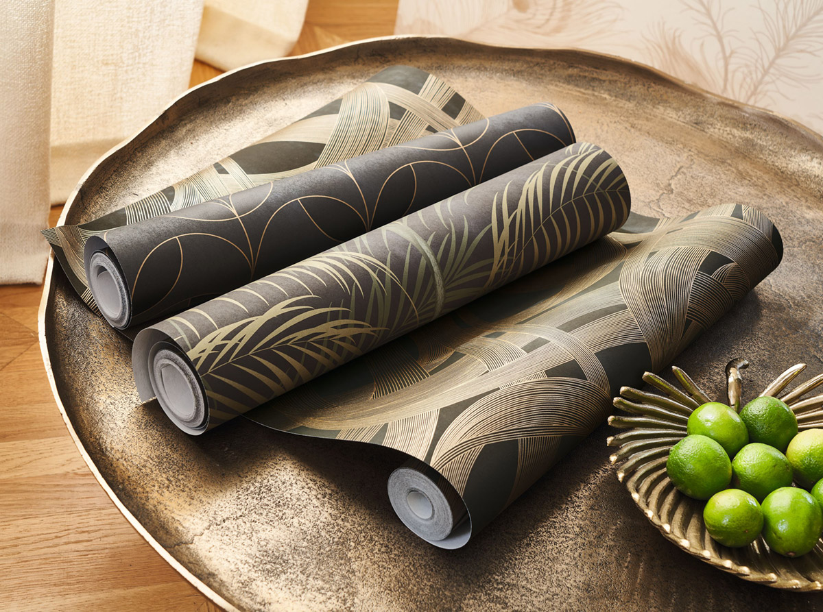 Papier peint Tulipe Art Déco Mistinguett anthracite doré - Années Folles de Casadéco AMB | Réf. ANFO201029830