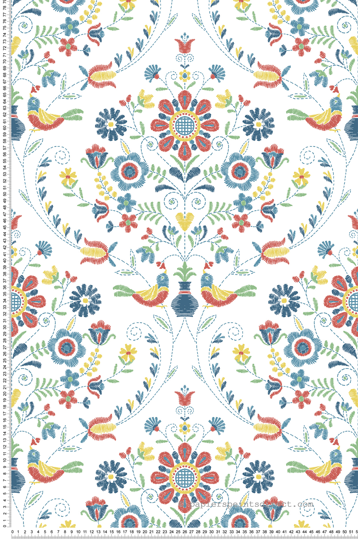 Papier peint Médaillon Crayonné Printanier Britt bleu rouge - Delicatesse de Lutèce | Réf. LTC-FD26512