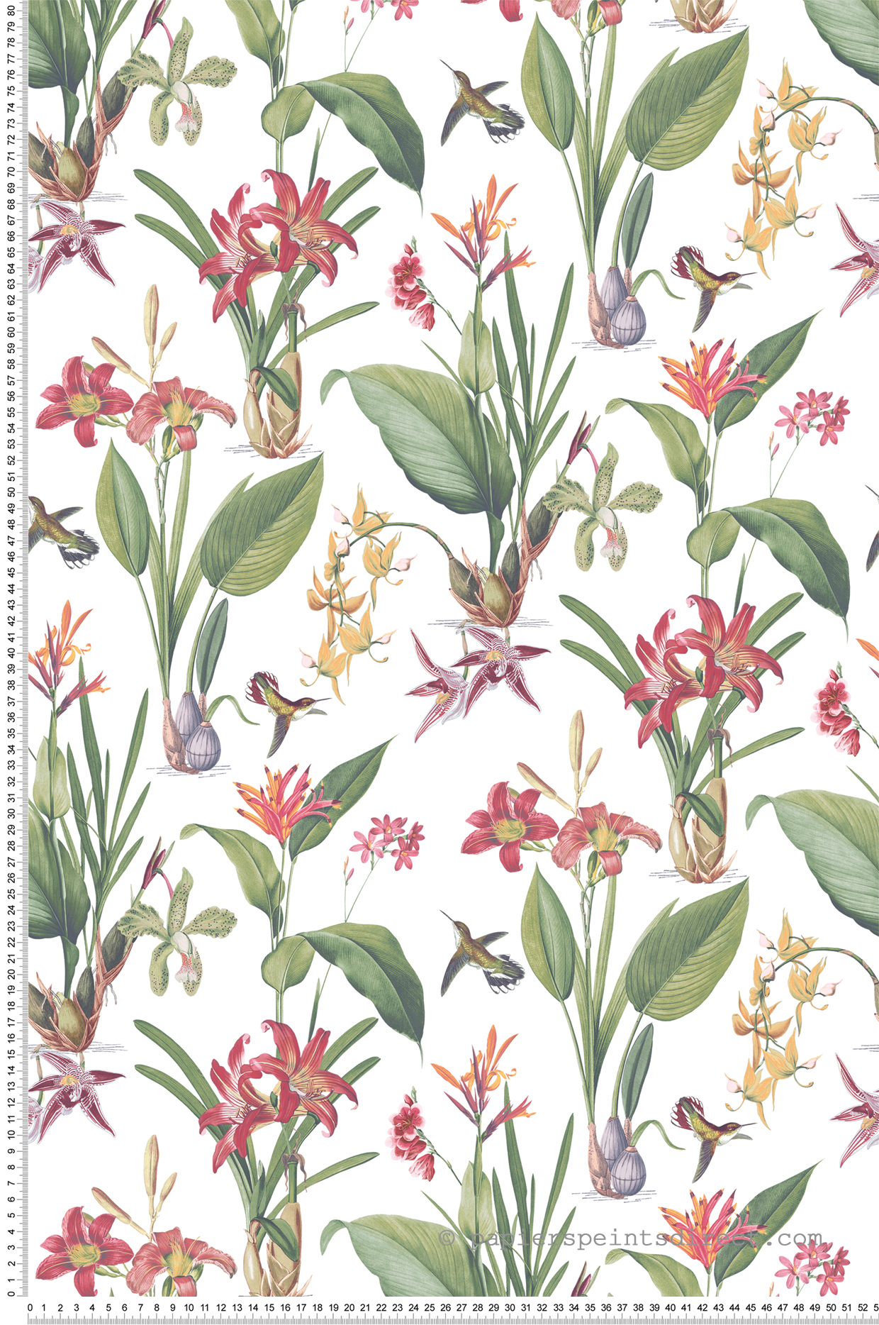 Papier peint Plante Botanique Oiseau rouge vert - Jardin Secret de Lutèce | Réf. LTC-G78505