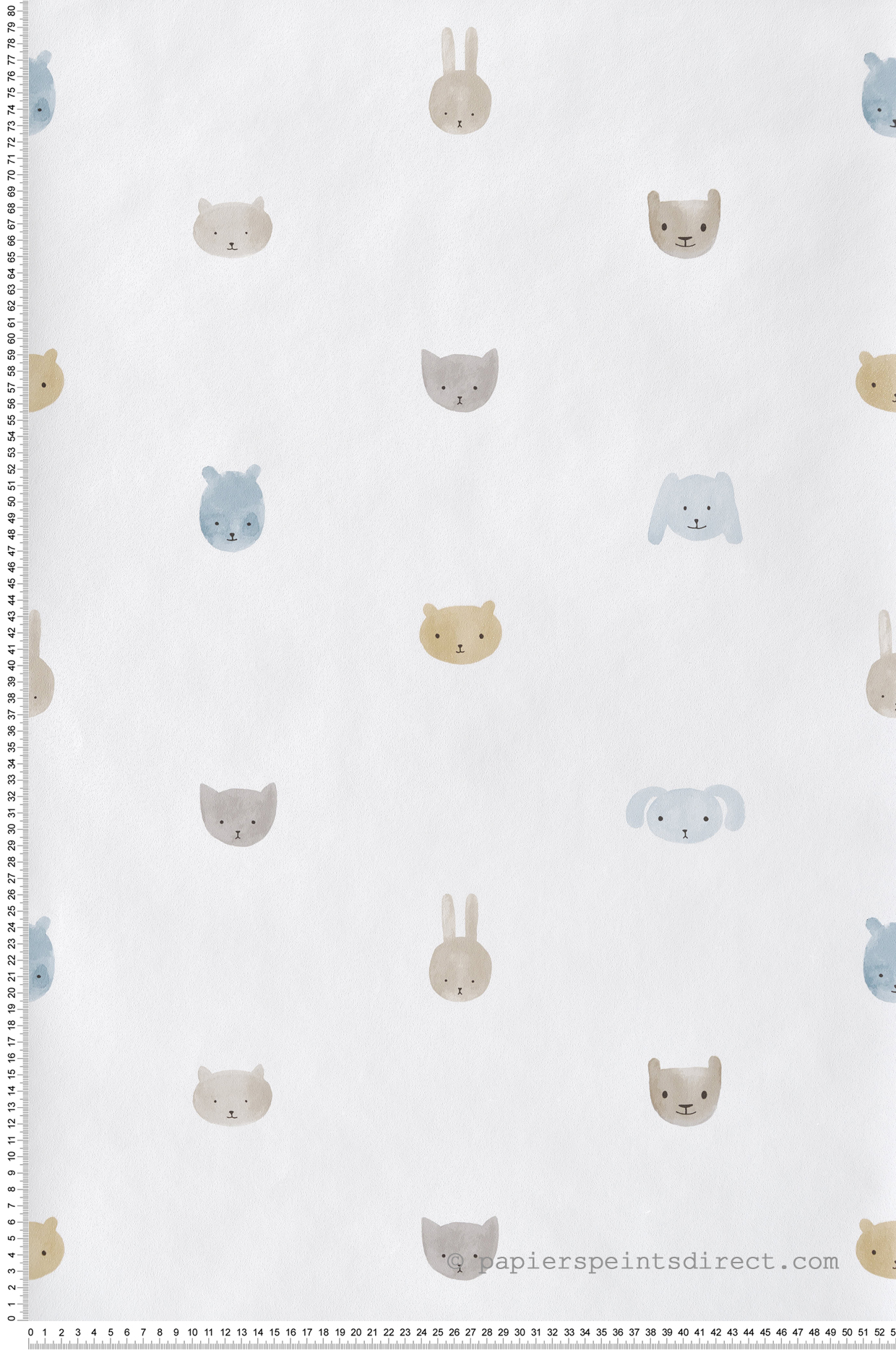 Papier peint Drôles De Frimousses bleu grège blanc - Babyland 2 de Lutèce | Réf. LTC-14813