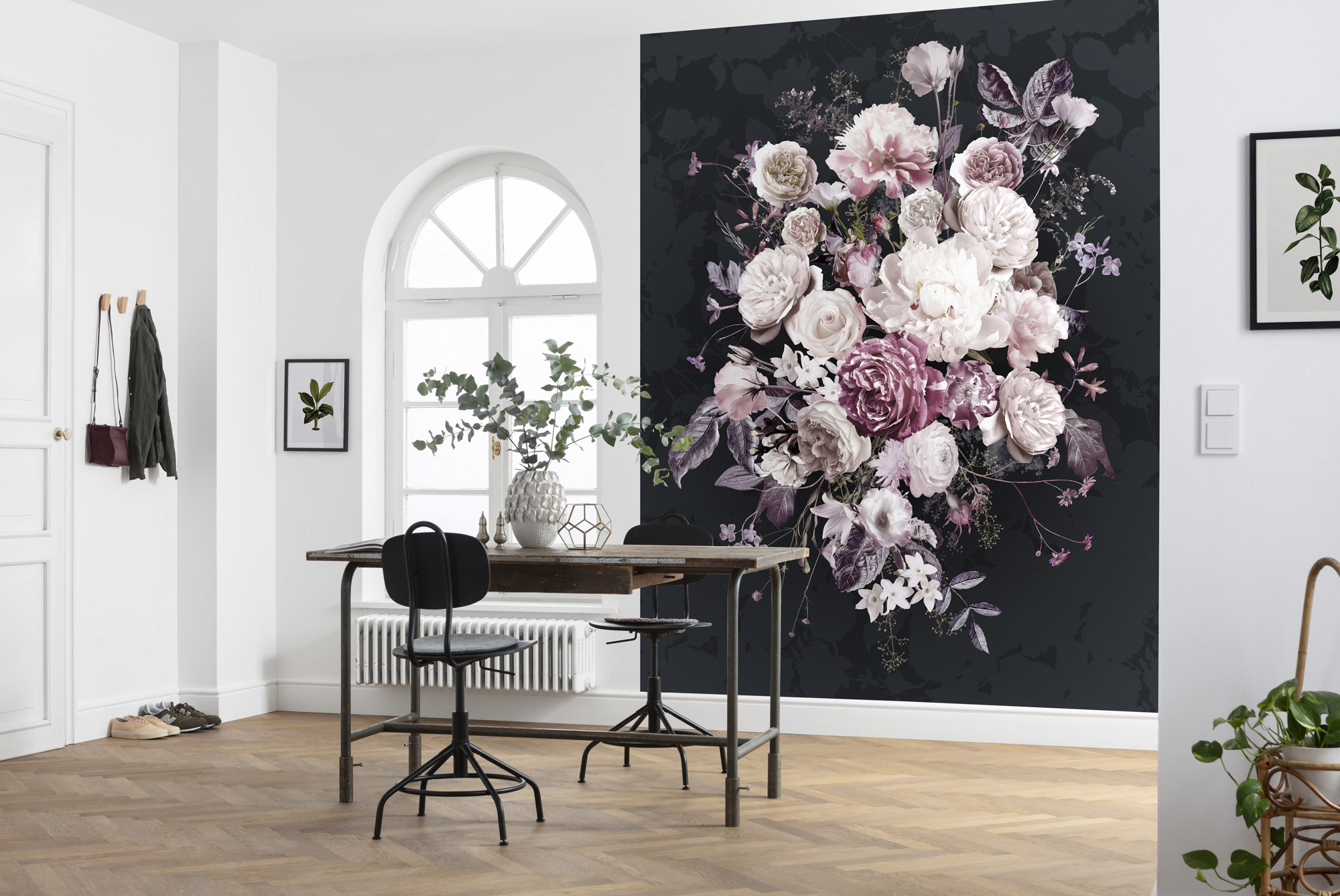 Papier peint panoramique charme Bouquet Noir - Papier peint Komar Home