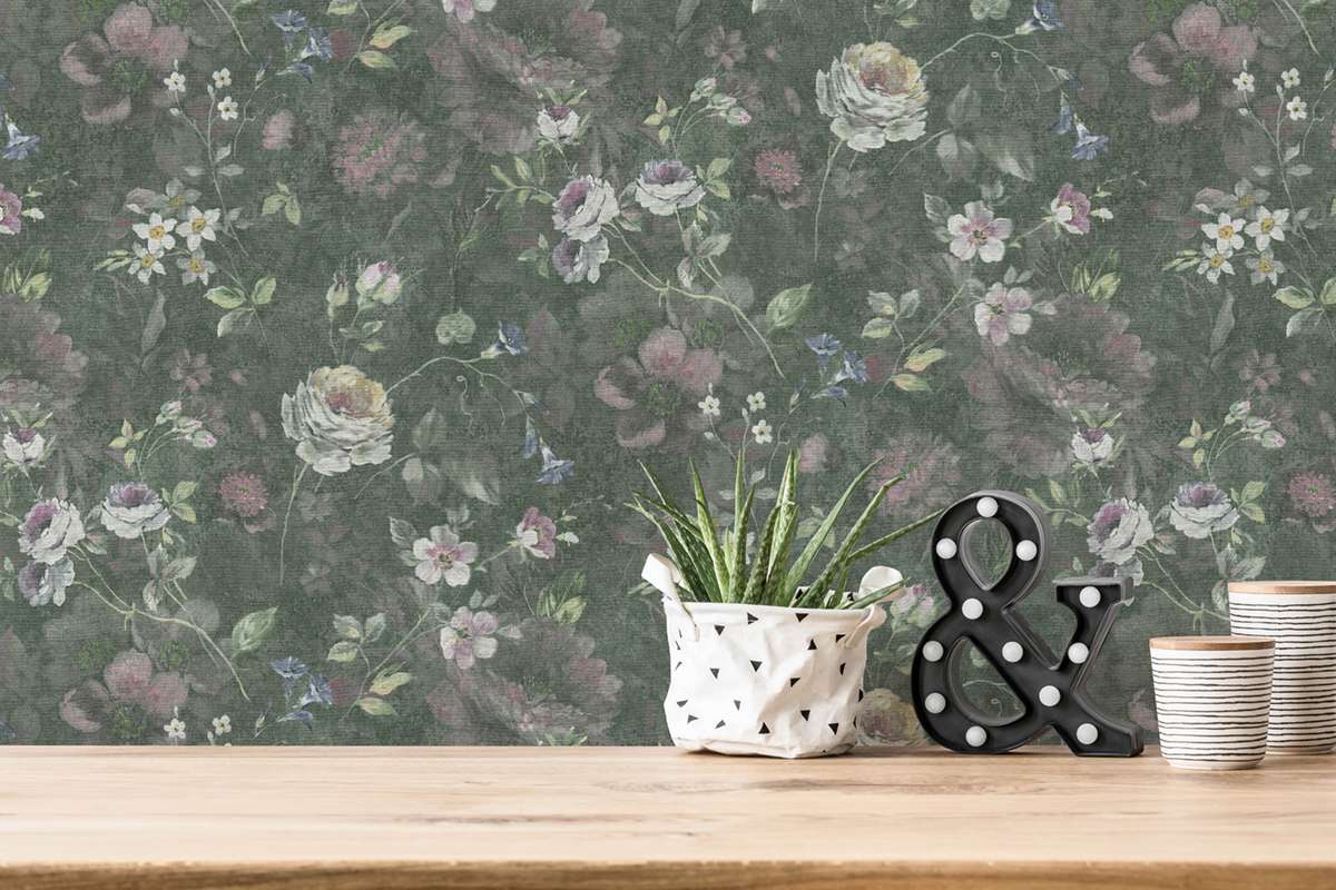 Papier peint Vintage Floral Estompé vert rose - Natural Living d'A.S. Création AMB3 | Réf. AS-386362