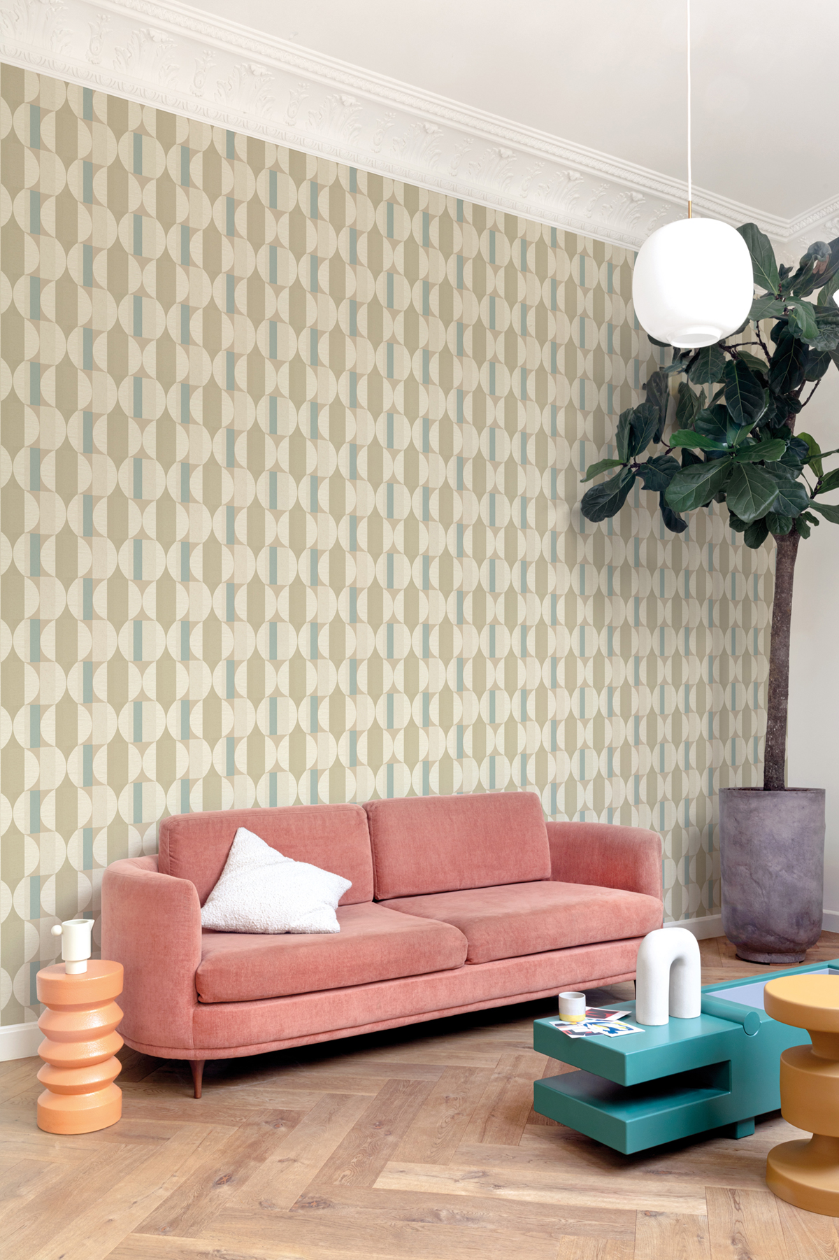 Papier peint Géométrique Vintage beige bleu - Santal de Montecolino | Réf. MC-CU3112