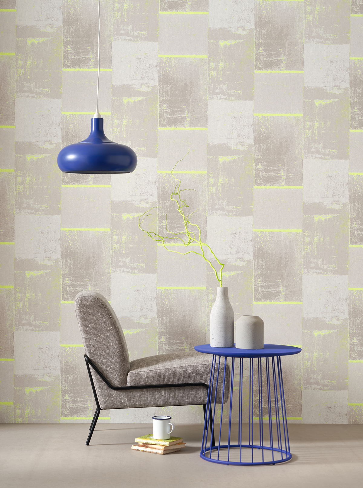 Papier peint Effet Béton Graphique jaune fluo - Gallery de Casadéco | Réf. GLRY86172426