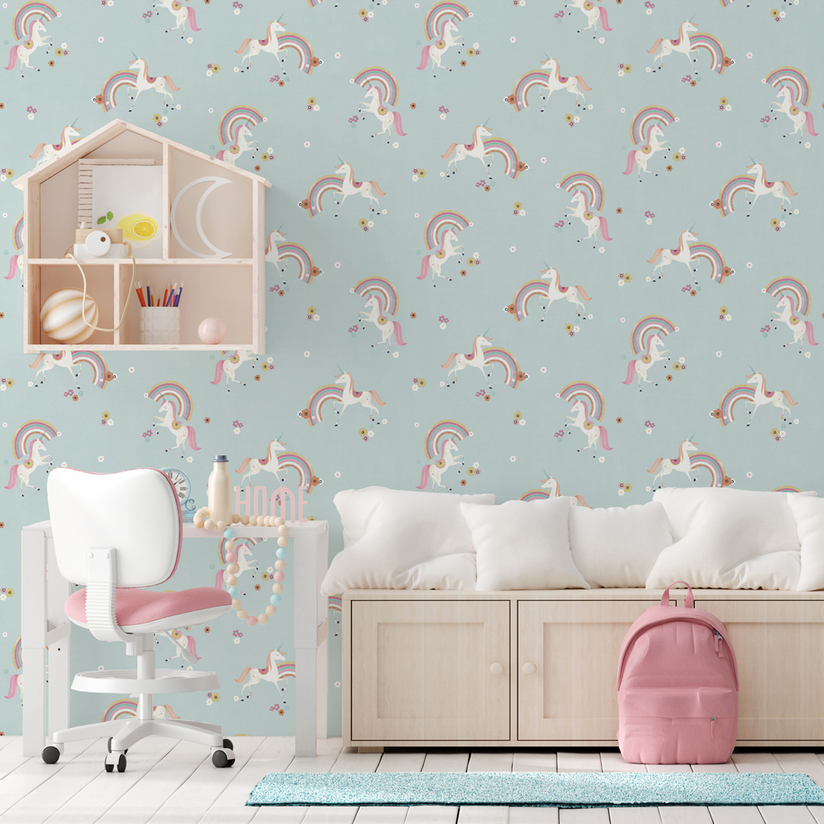 Papier peint Licorne Arc en Ciel bleu - Imagine de Lutèce AMB1 | Réf. LTC-DL27564