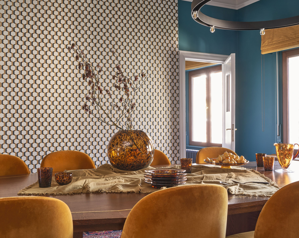 Papier peint Art Déco Hamilton doré bleu nuit - Derby de Casadéco | Réf. DERB89302640