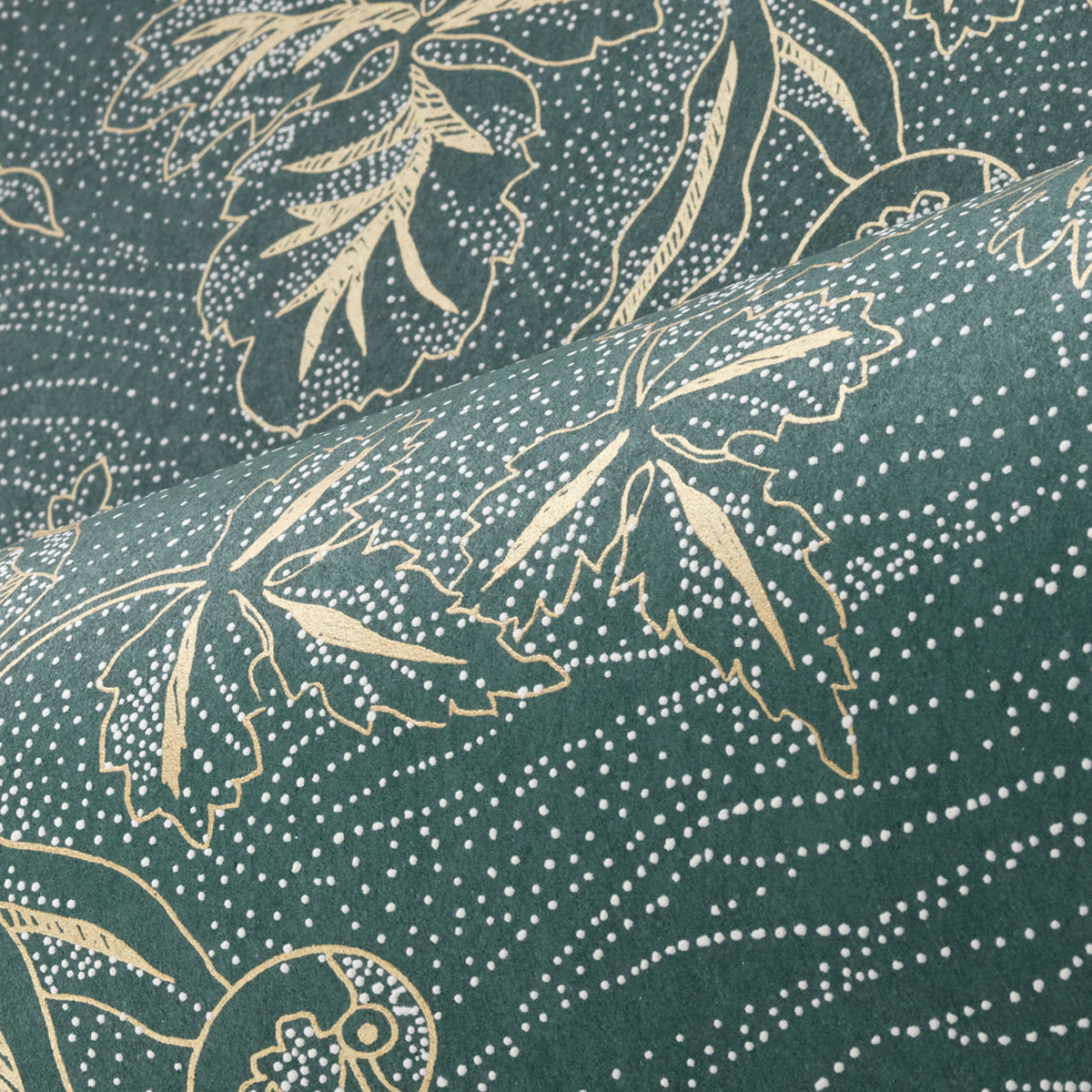 Papier peint Oiseau Pois Mirador vert cyprés doré - L'Ile aux Oiseaux de Casamance | Réf. CAS-75891732