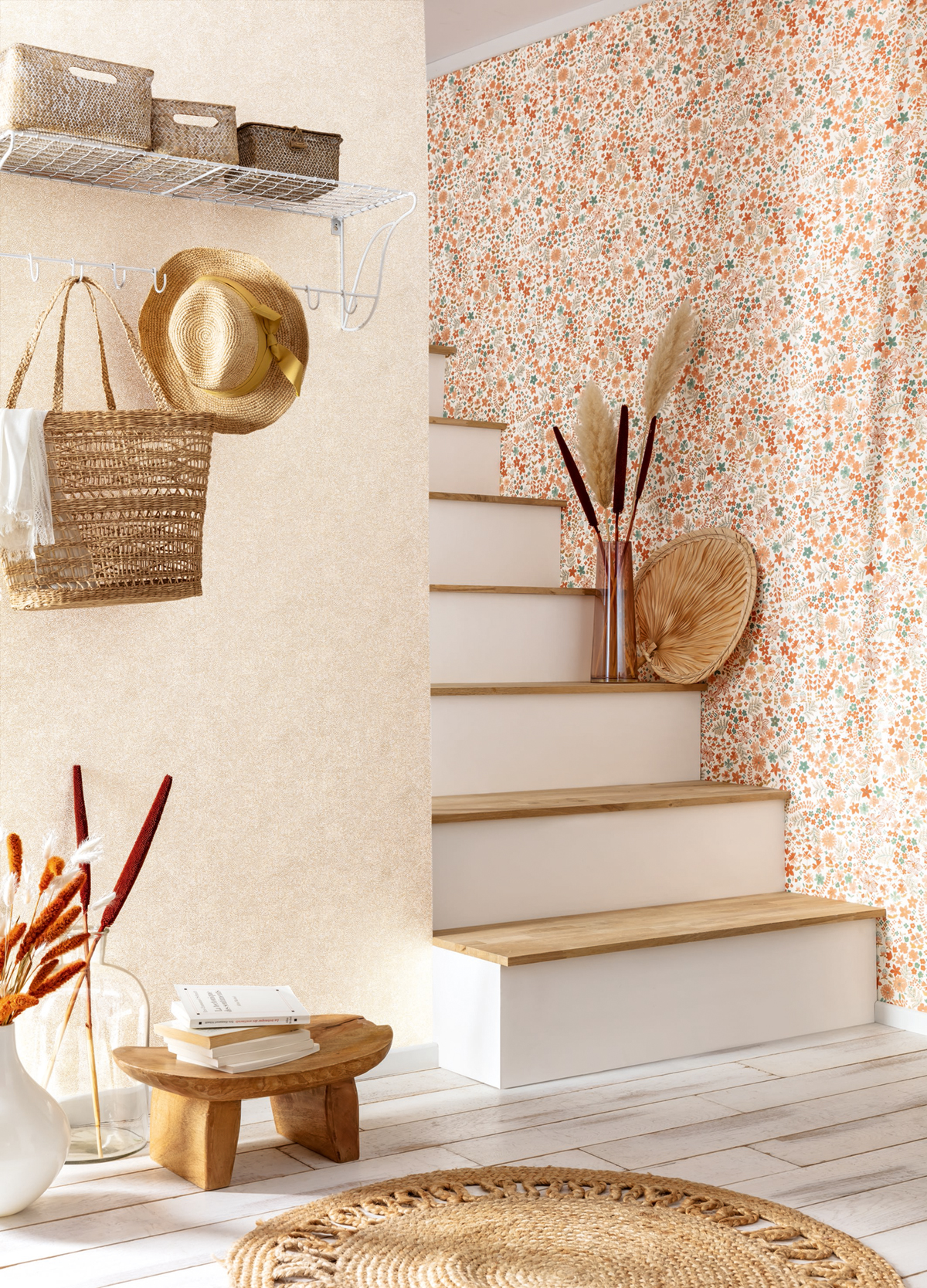 Papier peint Liberty Fleurs June orange - Flower Power de Casélio | Réf. FLP101863073