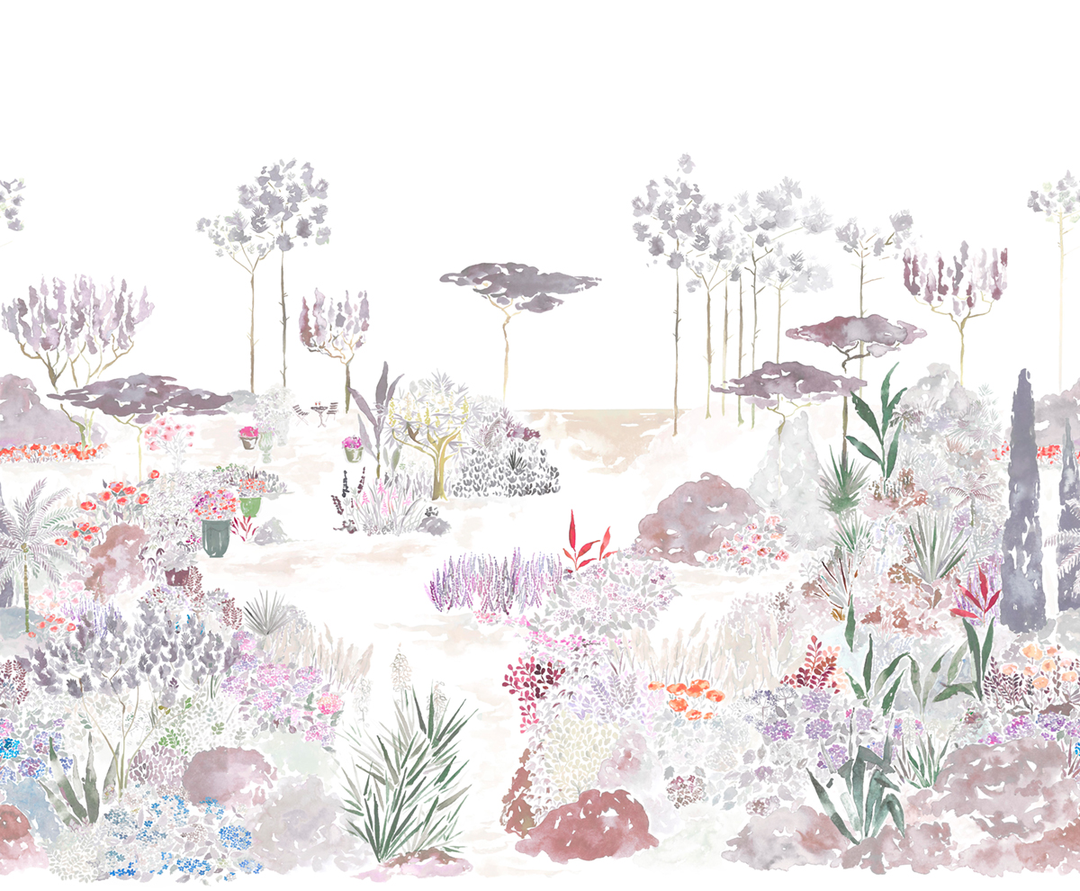 Papier peint panoramique Jardin de France Gris Rose A+B - 1/2/3/4/5/6/7/8 - Isidore Leroy