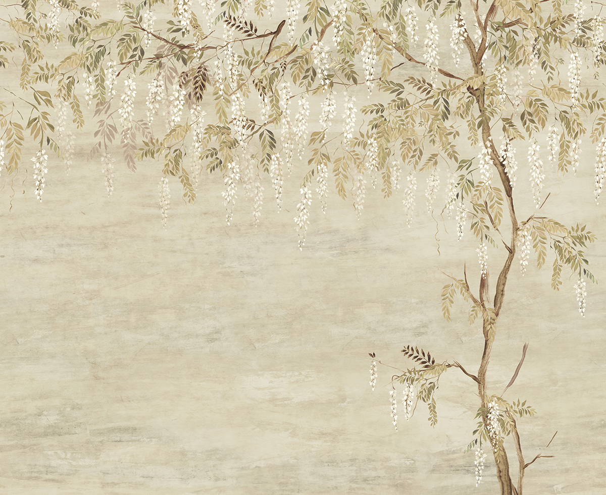 Papier peint panoramique Fleurs Glycine Patio beige - A, B et C H260 - Wall Designs IV de Masureel | Réf. MAS-DG4PAT101X-260