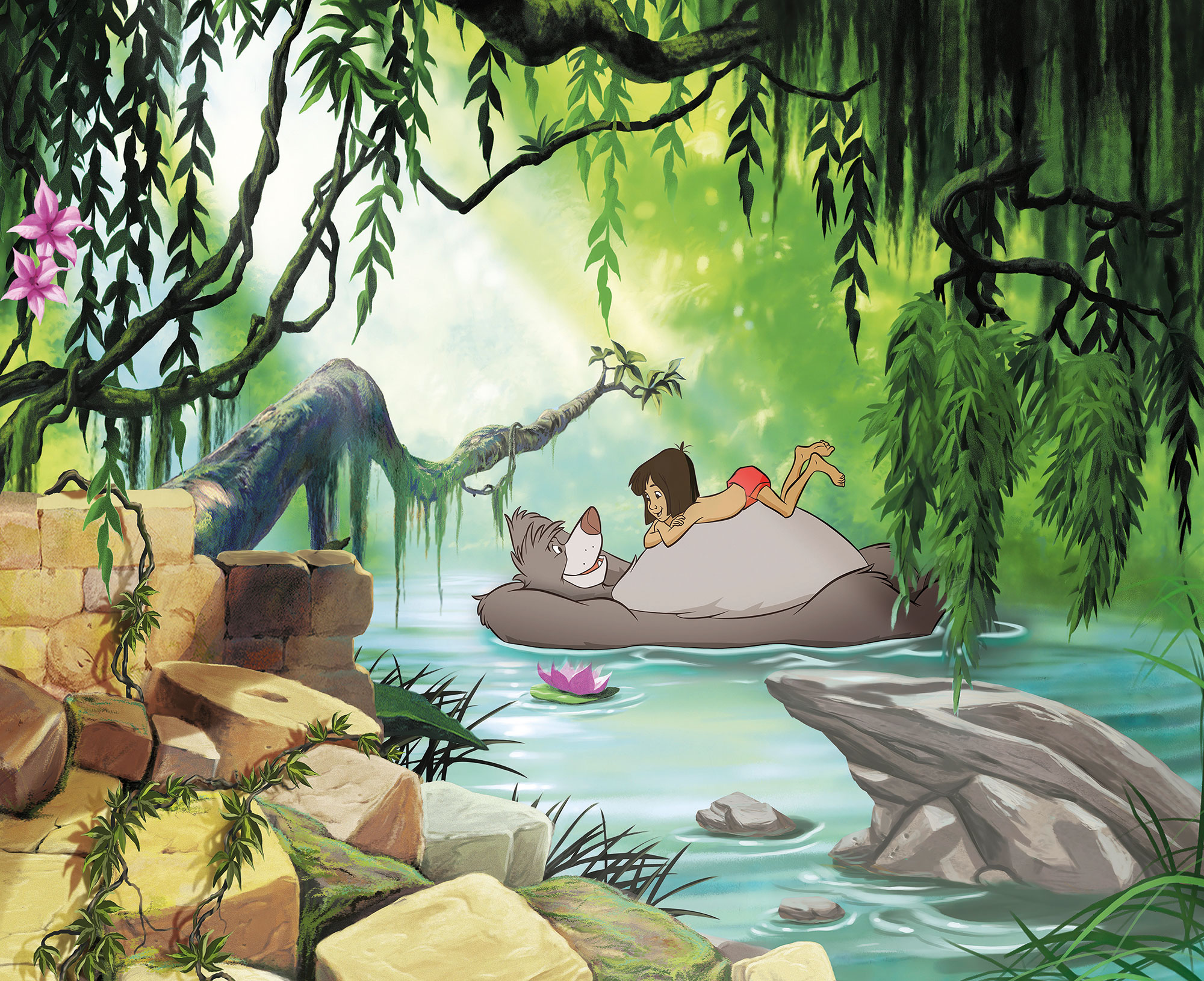 Papier peint enfant Disney Le livre de la jungle Swimming with Baloo - Papier peint Panoramique Komar