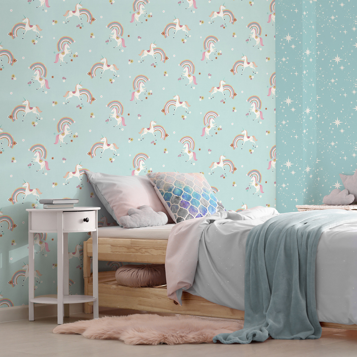 Papier peint Licorne Arc en Ciel bleu - Imagine de Lutèce AMB2 | Réf. LTC-DL27564