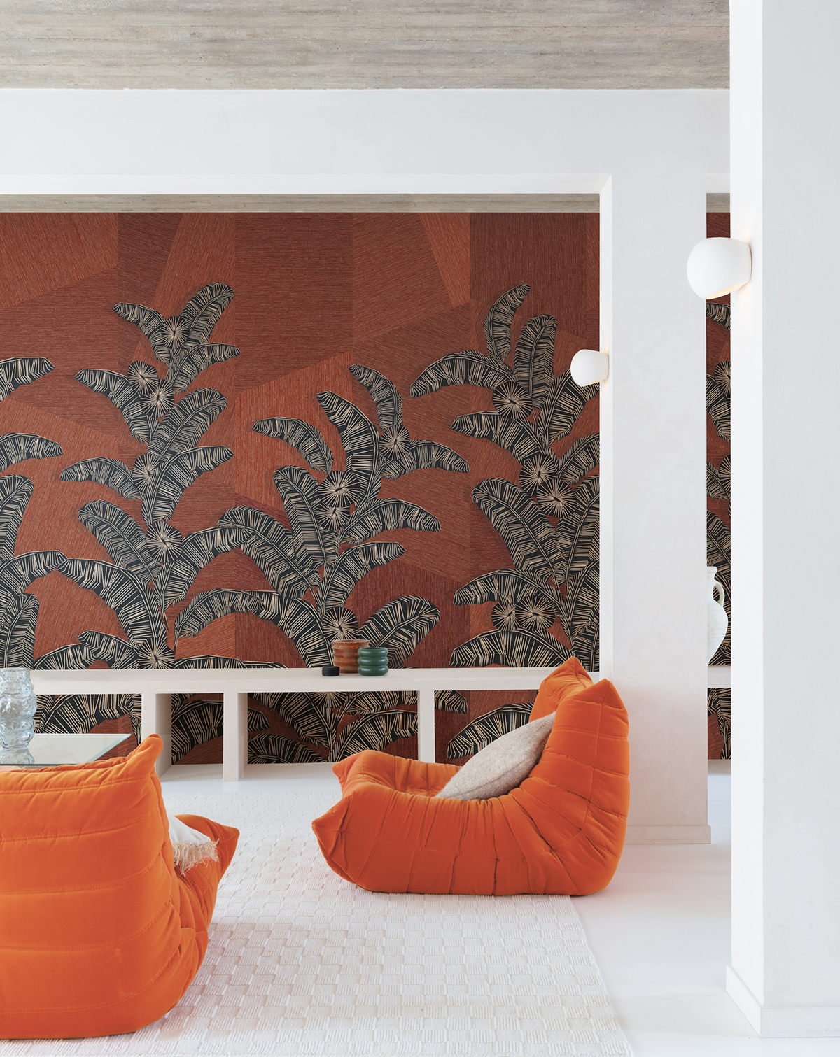 Papier peint panoramique Palme Graphique Yucatan brique - A, B et C H260 - Amani de Masureel | Réf. MAS-DGAMA203X-260