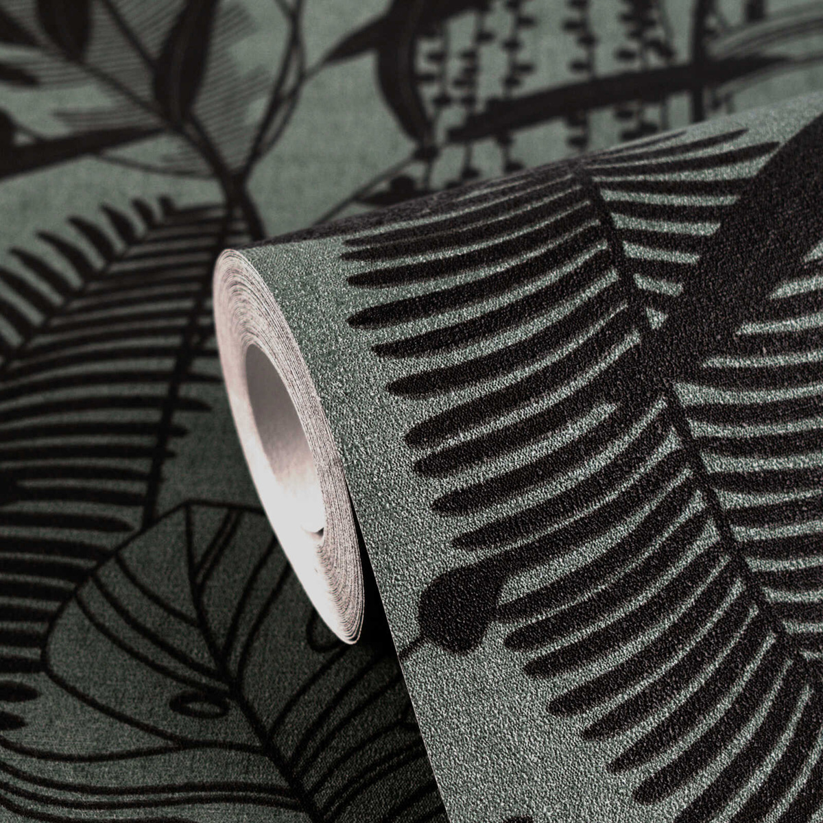 Papier peint Nature Palm Leaves vert canard - Cuba 2 d'A.S. Création ROLL | Réf. AS-791644