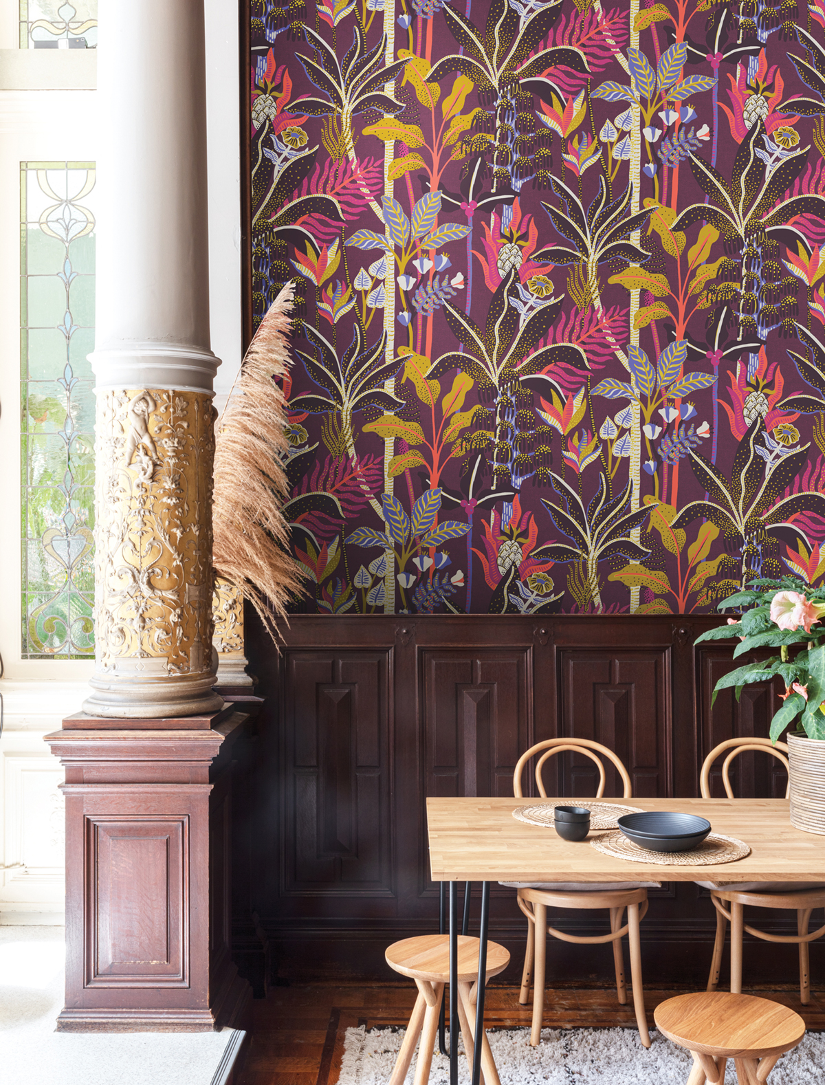 Papier peint Jungle Tropicale José prune - Havana de Masureel | Réf. MAS-HAV006