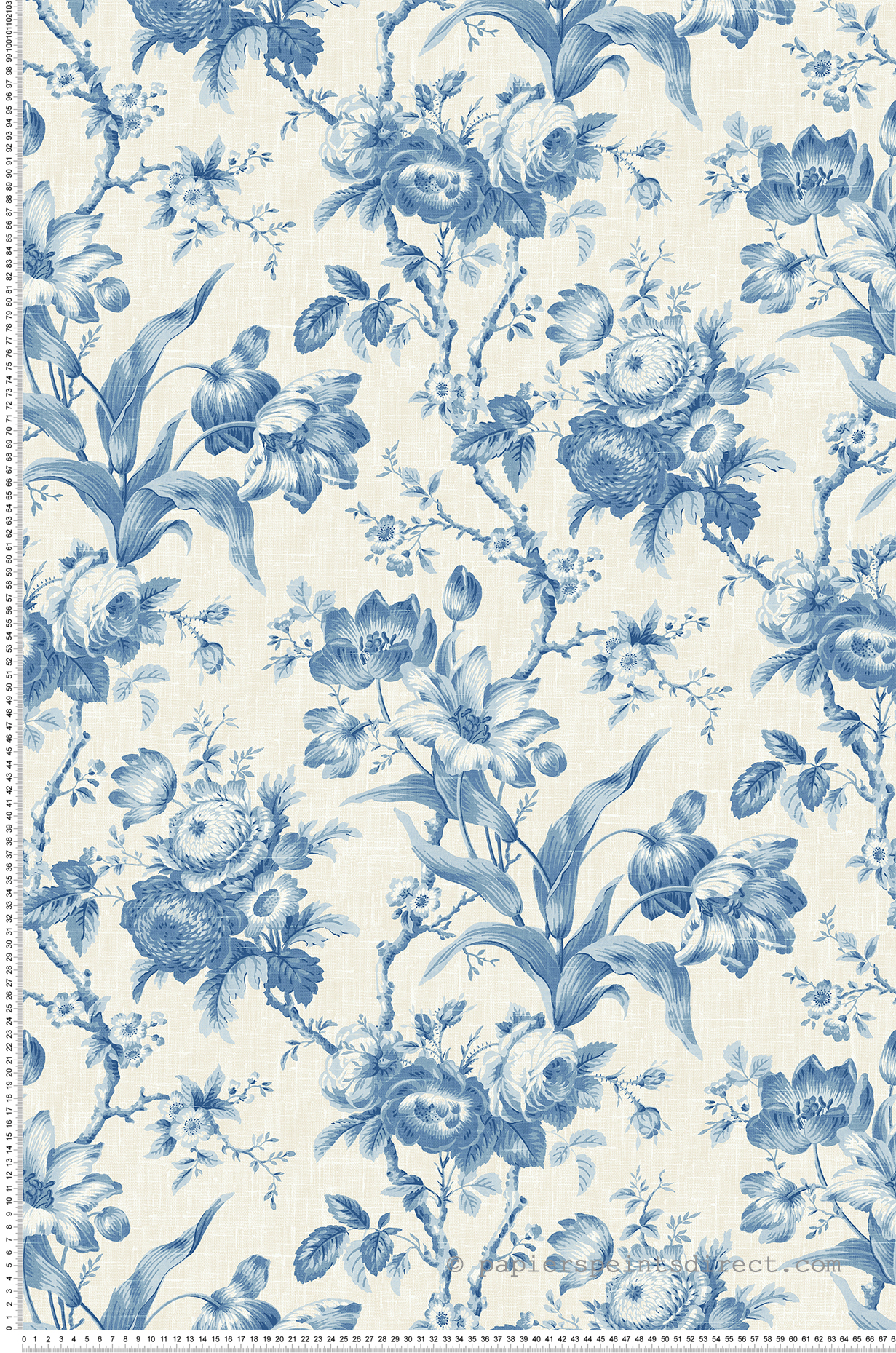 Papier peint Rose Rameau Florale bleu écru - French Country d'Initiales | Réf. INI-FC61202