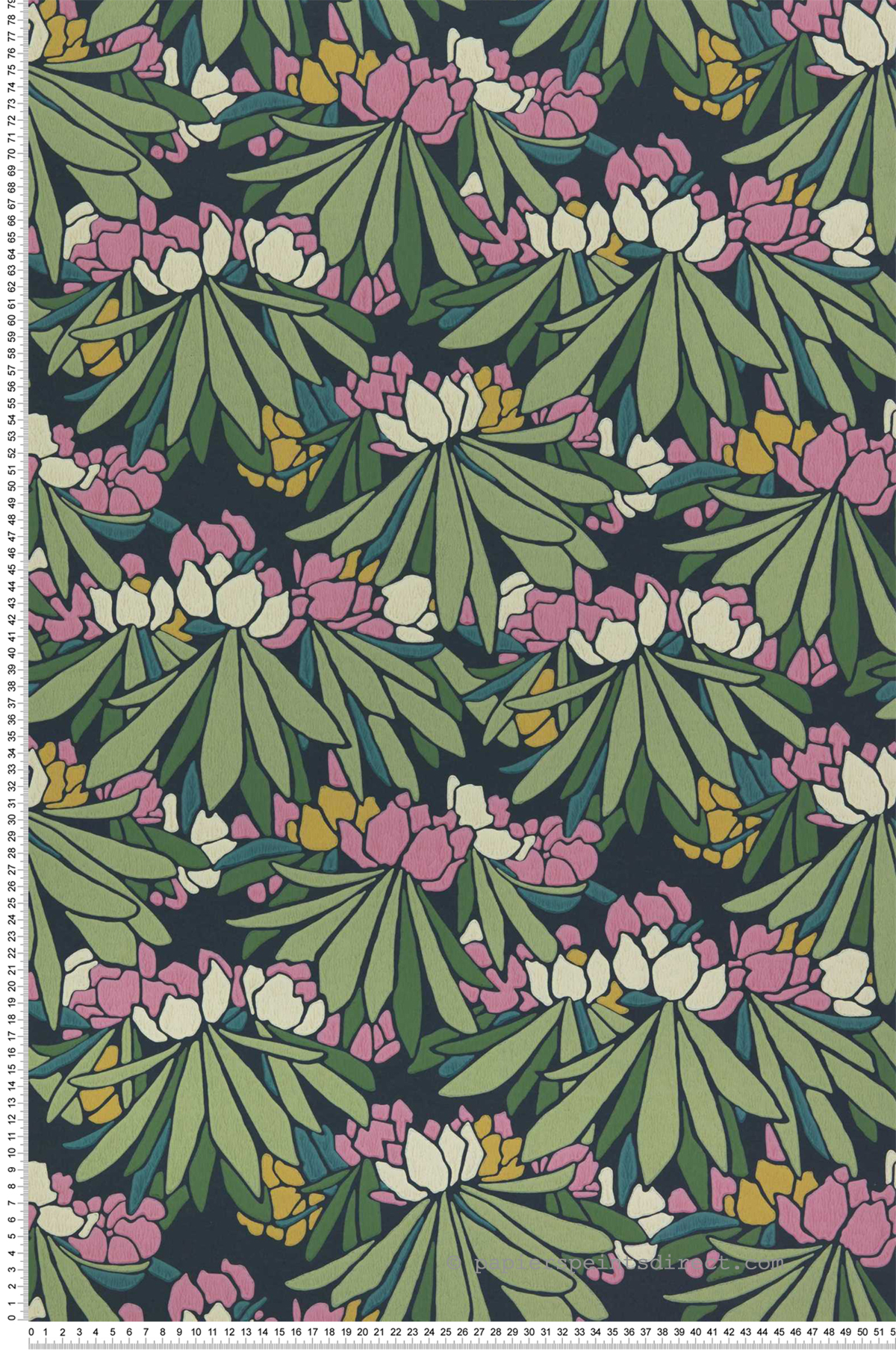 Papier peint Fleur Rhododendron magenta vert - V&A Decorative Papers II d'Initiales | Réf. INI-2412-176-01