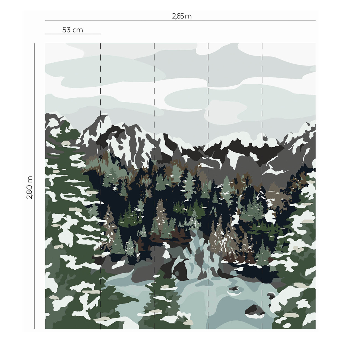 Papier peint panoramique Montagne Graphique vert bleu - Bensimon 3 de Lutèce REGLE | Réf. LTC-51233604
