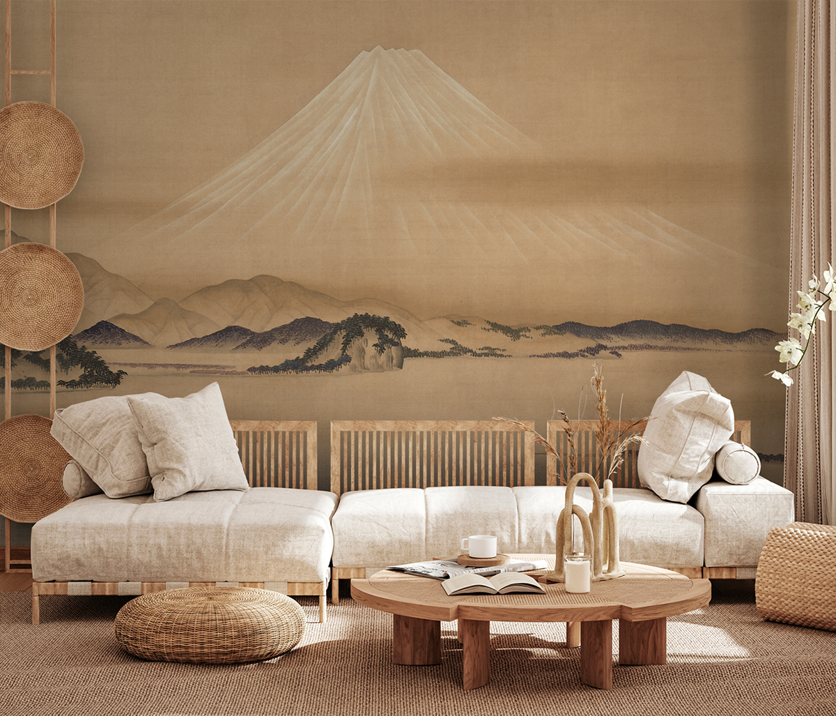 Papier peint panoramique Mont Fuji beige sable - Panorama 2 de Lutèce | Réf. LTC-PAN1581C