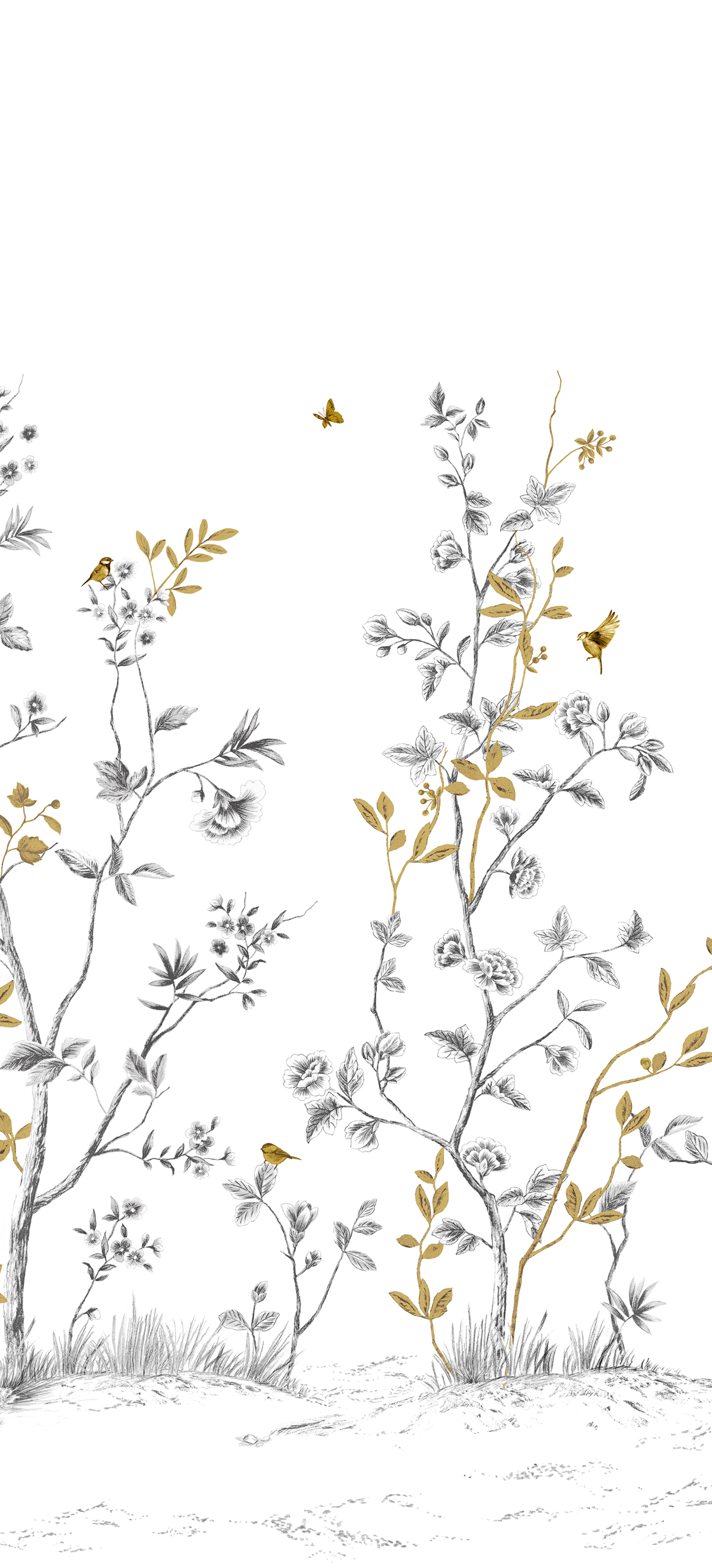 Papier peint panoramique Oiseaux Mésanges Ocre A - 1/2/3 - Isidore Leroy