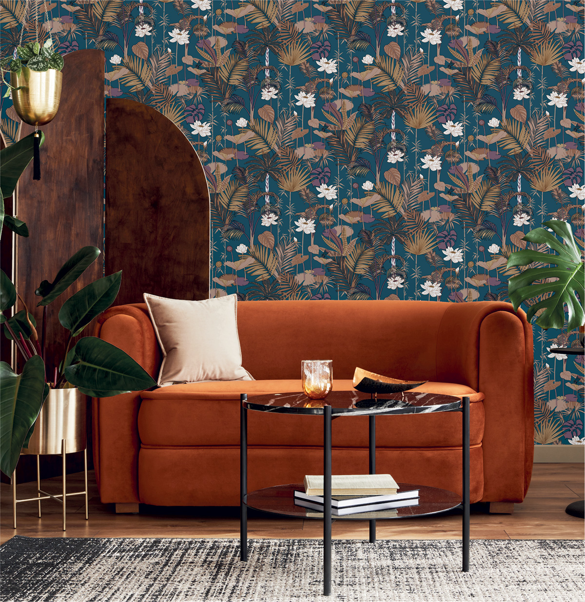 Papier peint Jungle Echappée Belle bleu canard - Jardin d'Eden de Lutèce | Réf. LTC-51251101