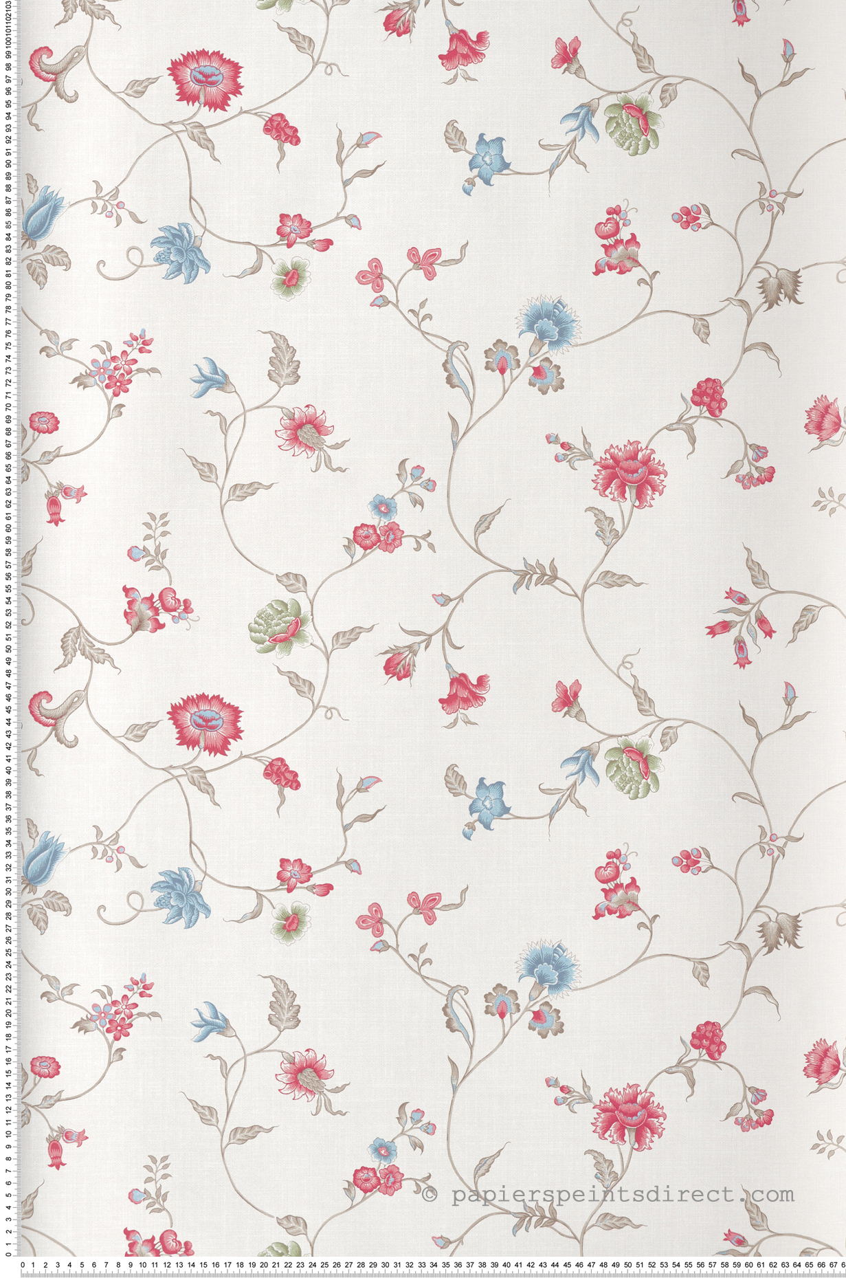 Papier peint Florale Fleur Grimpante rose bleu - French Country d'Initiales | Réf. INI-FC61004