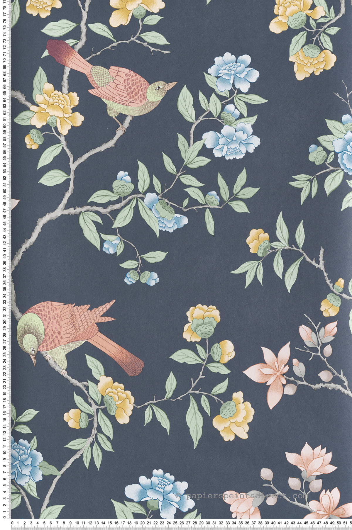Papier peint Oiseaux Pivoine Aderyn Hicks' Blue - National Trust Papers 4 de Little Greene | Réf. 0267ADHICKS