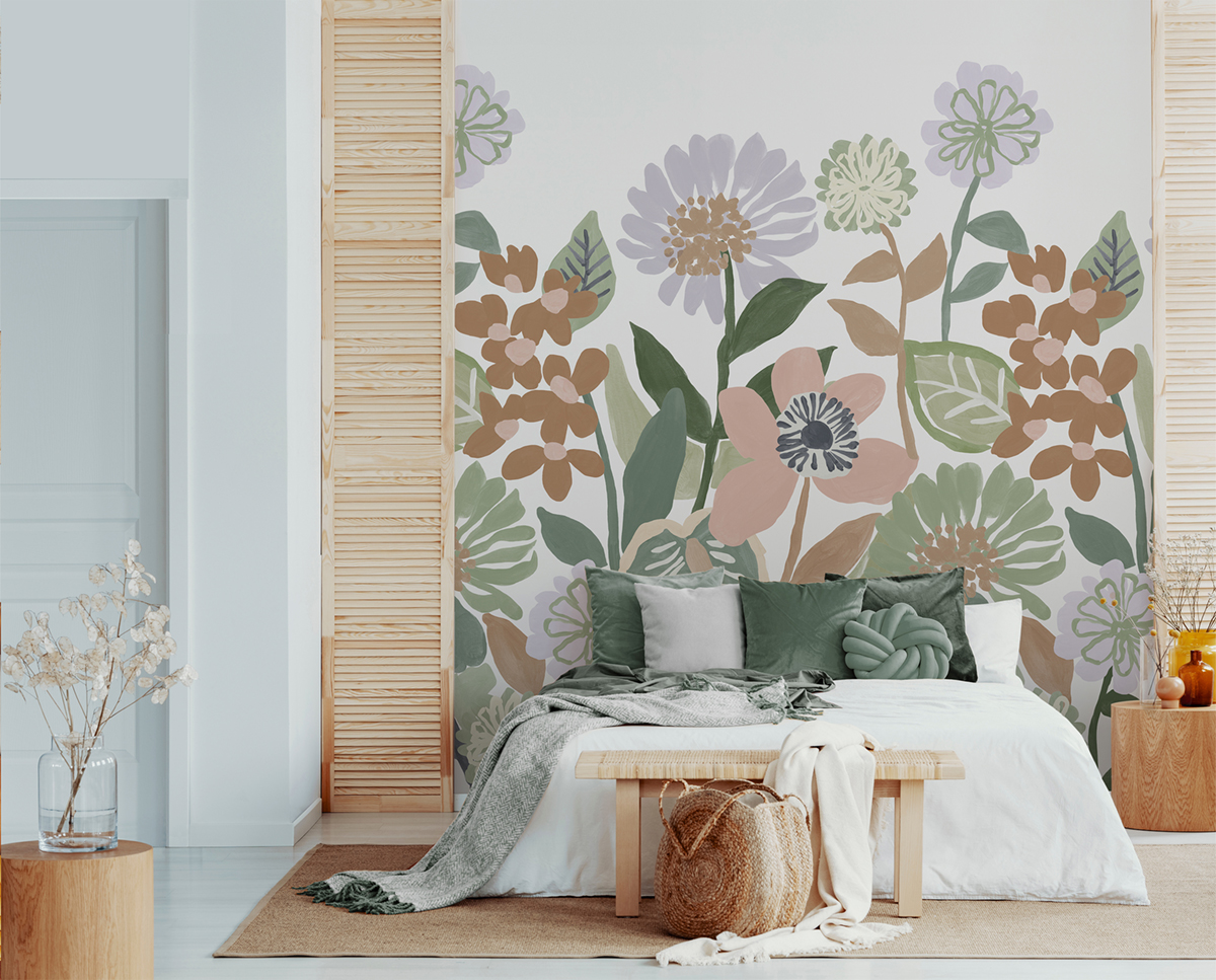 Papier peint Panoramique Fleurs Peintes rose mauve - Poésie de Lutèce | Réf. LTC-51252503