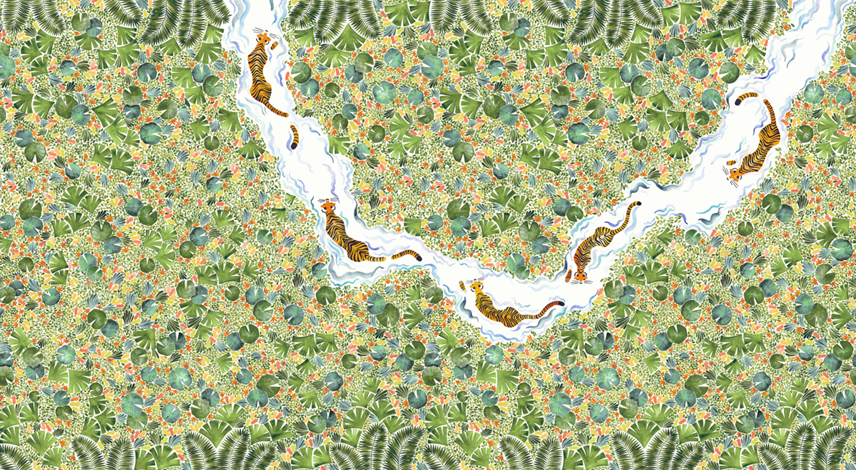 Papier peint panoramique Tigres Naturel A+B+C+D 1/2/3/4/5/6/7/8/9/10/11/12 - Isidore Leroy