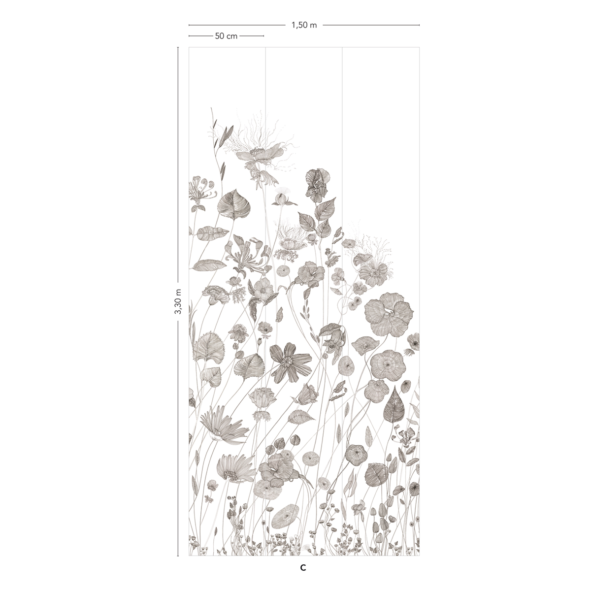 Papier peint panoramique Fleurs Prairie C - 7/8/9 - Isidore Leroy