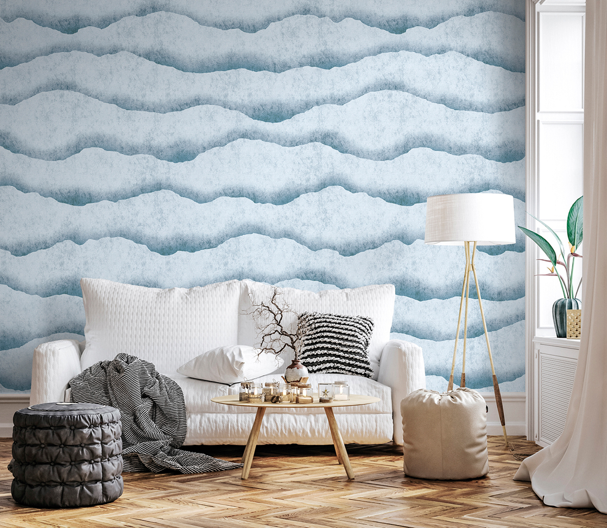 Papier peint panoramique Vague Sable bleu - Panorama 2 de Lutèce | Réf. LTC-PAN1783C