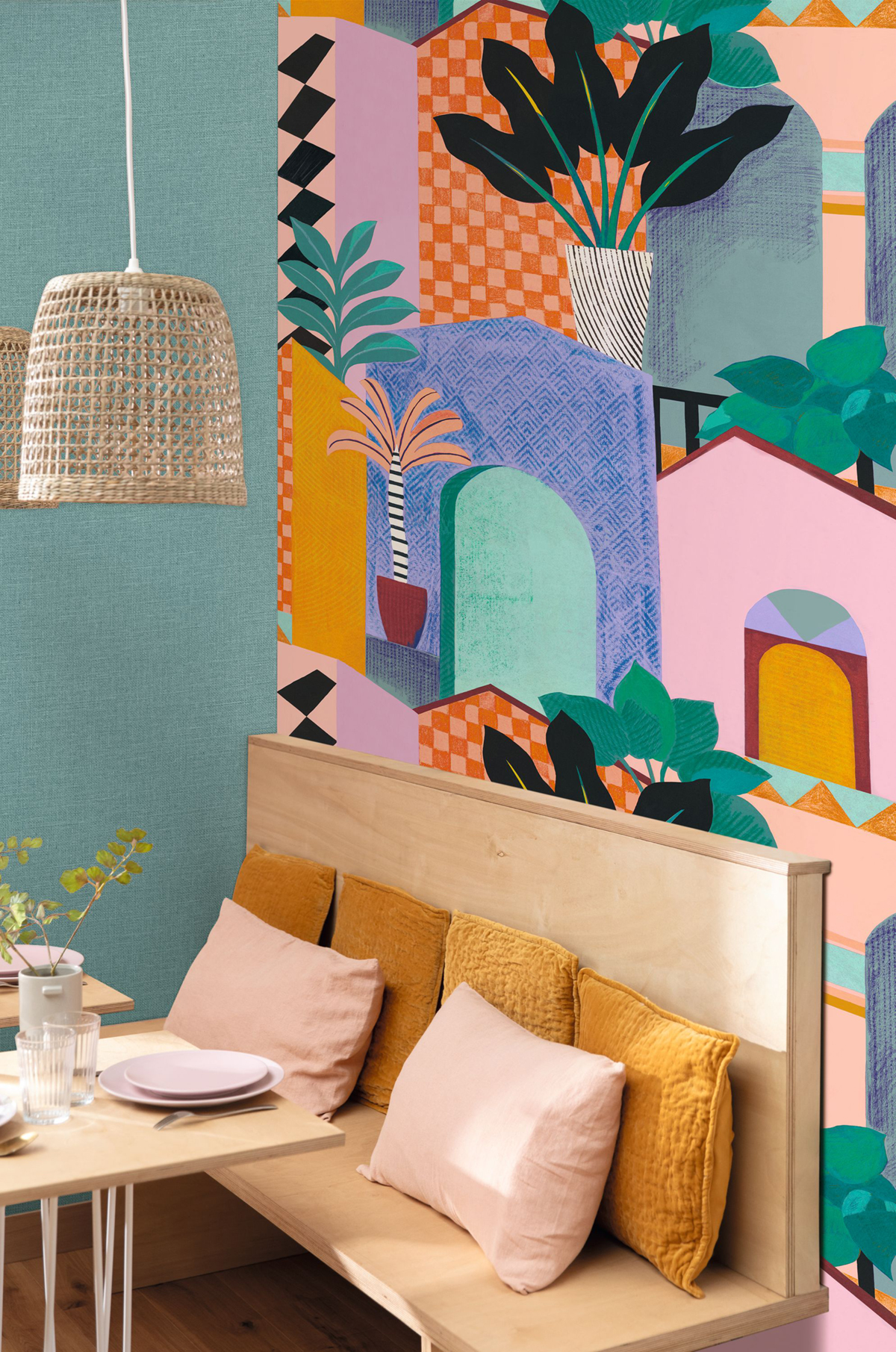 Papier peint panoramique Village Amazing multicouleurs - Happy Therapy de Casélio | Réf. HTH104114322