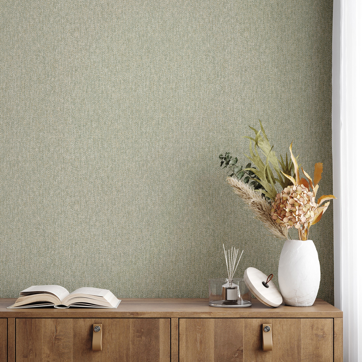 Papier peint Tweed Chevron Herringbone vert - Beaux Arts de Lutèce | Réf. LTC-M1823