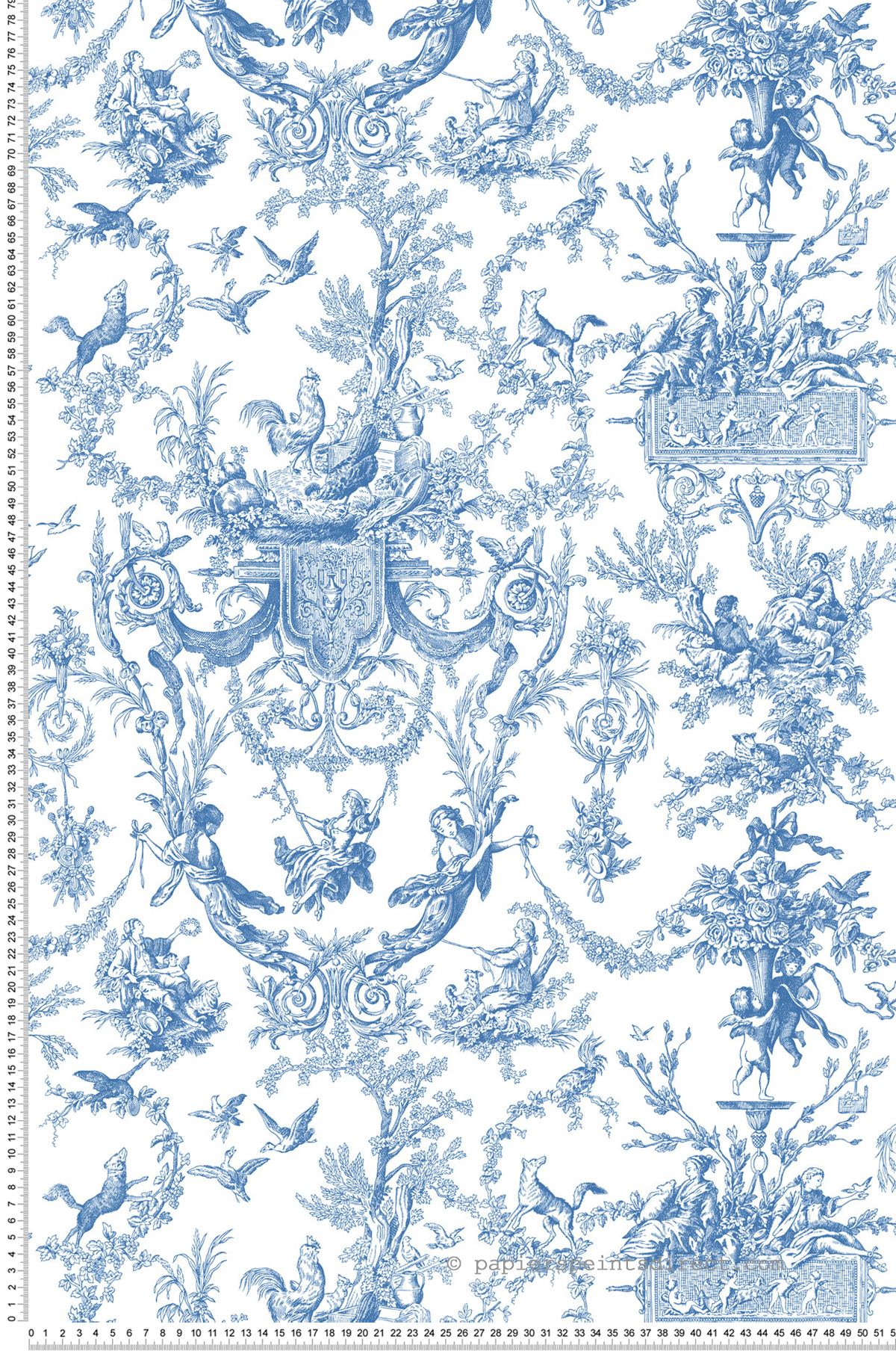 Papier peint Toile de Jouy Vieux Monde bleu roi - Toiles de York (Initiales) | Réf. INI-AT4241