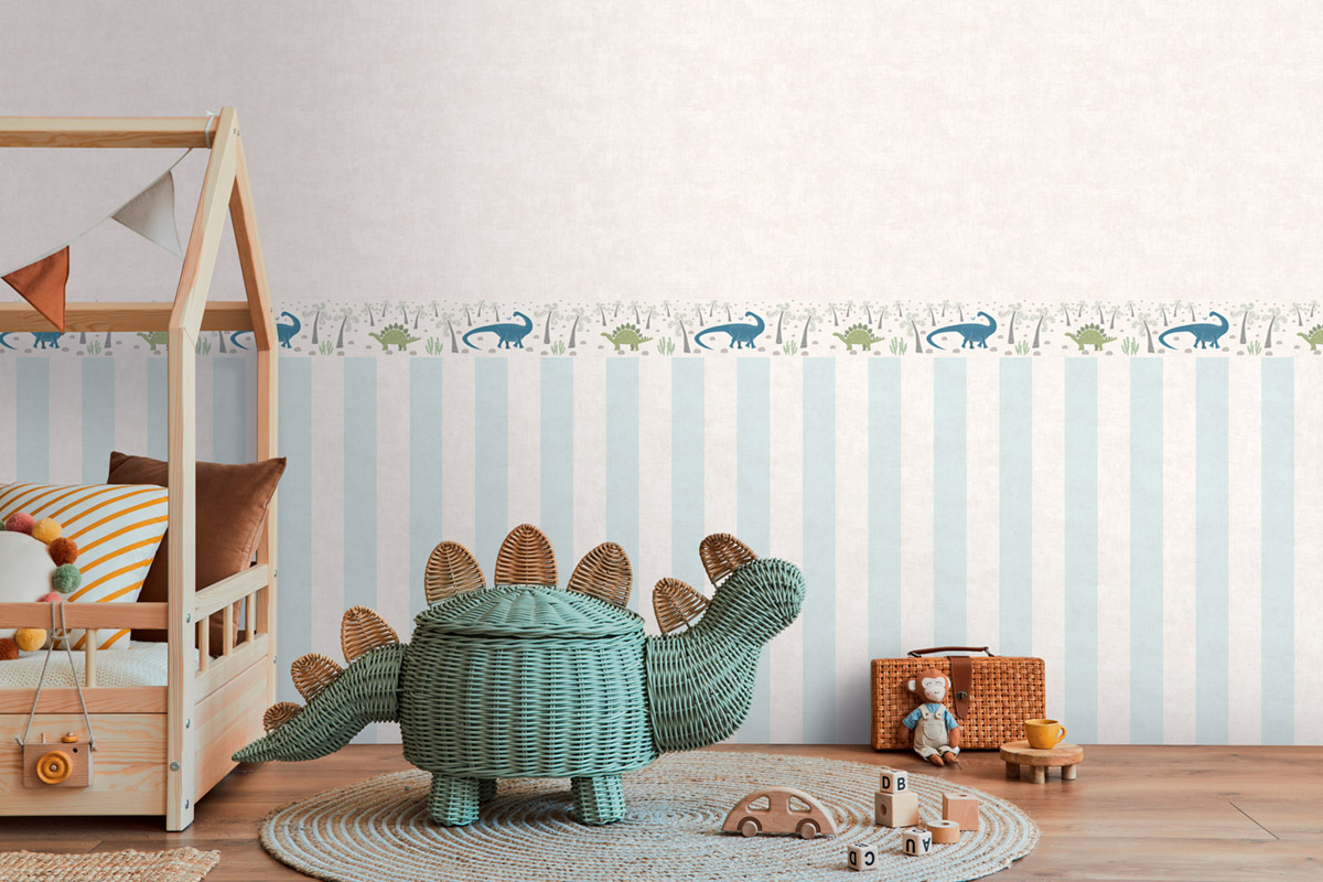 Frise enfant Dinosaure et Palmier vert bleu - Lilly & Luis d'A.S. Création | Réf. AS-771411