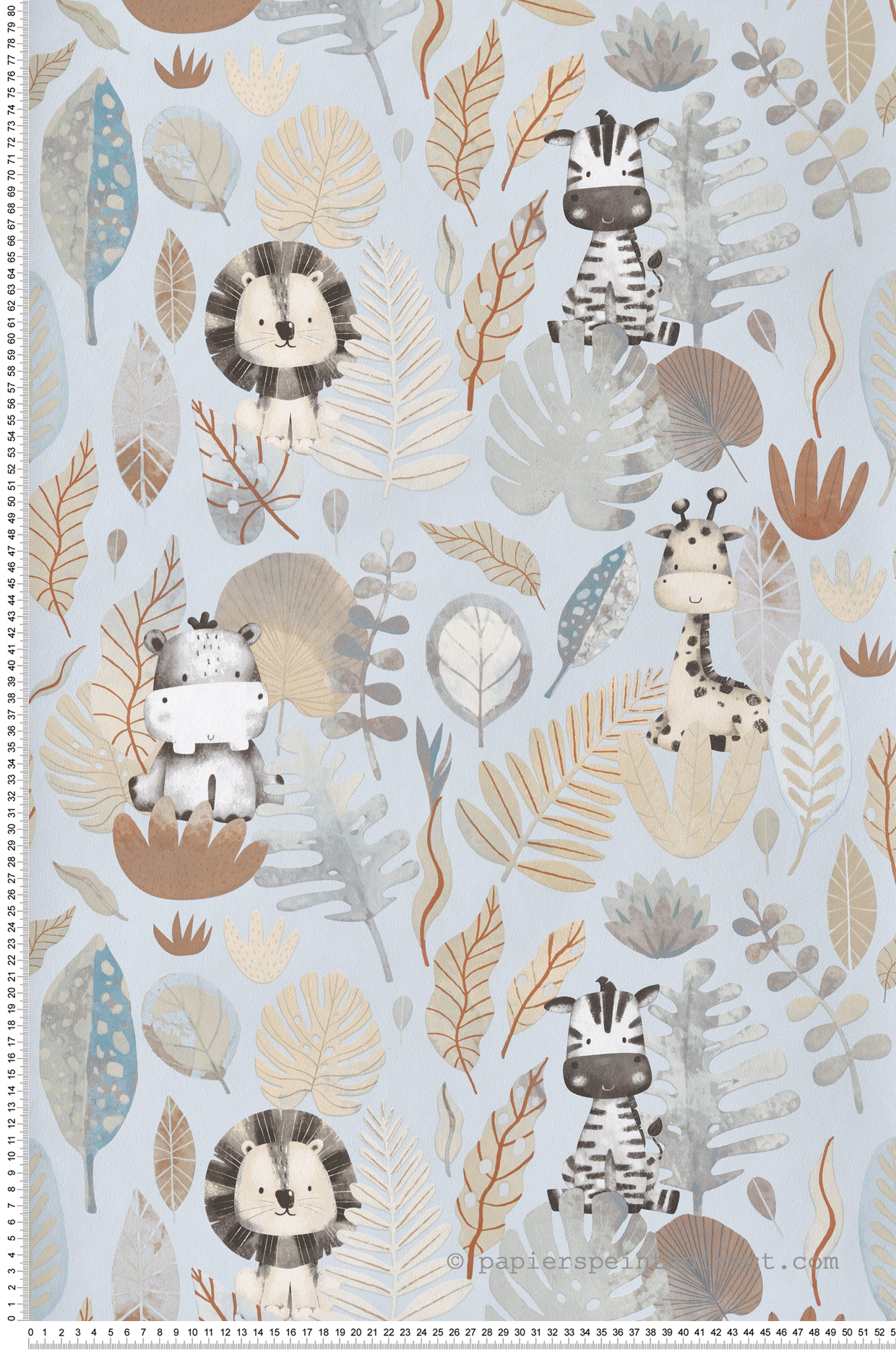Papier peint Animaux De La Savane bleu gris - Babyland 2 de Lutèce | Réf. LTC-14836