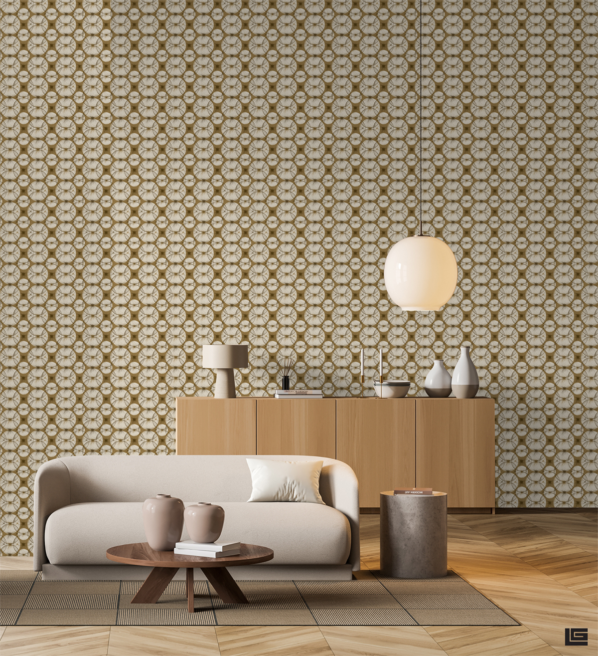 Papier peint Graphique Années 70 Circle ocre - Guy Laroche de Lutèce | Réf. LTC-51246508