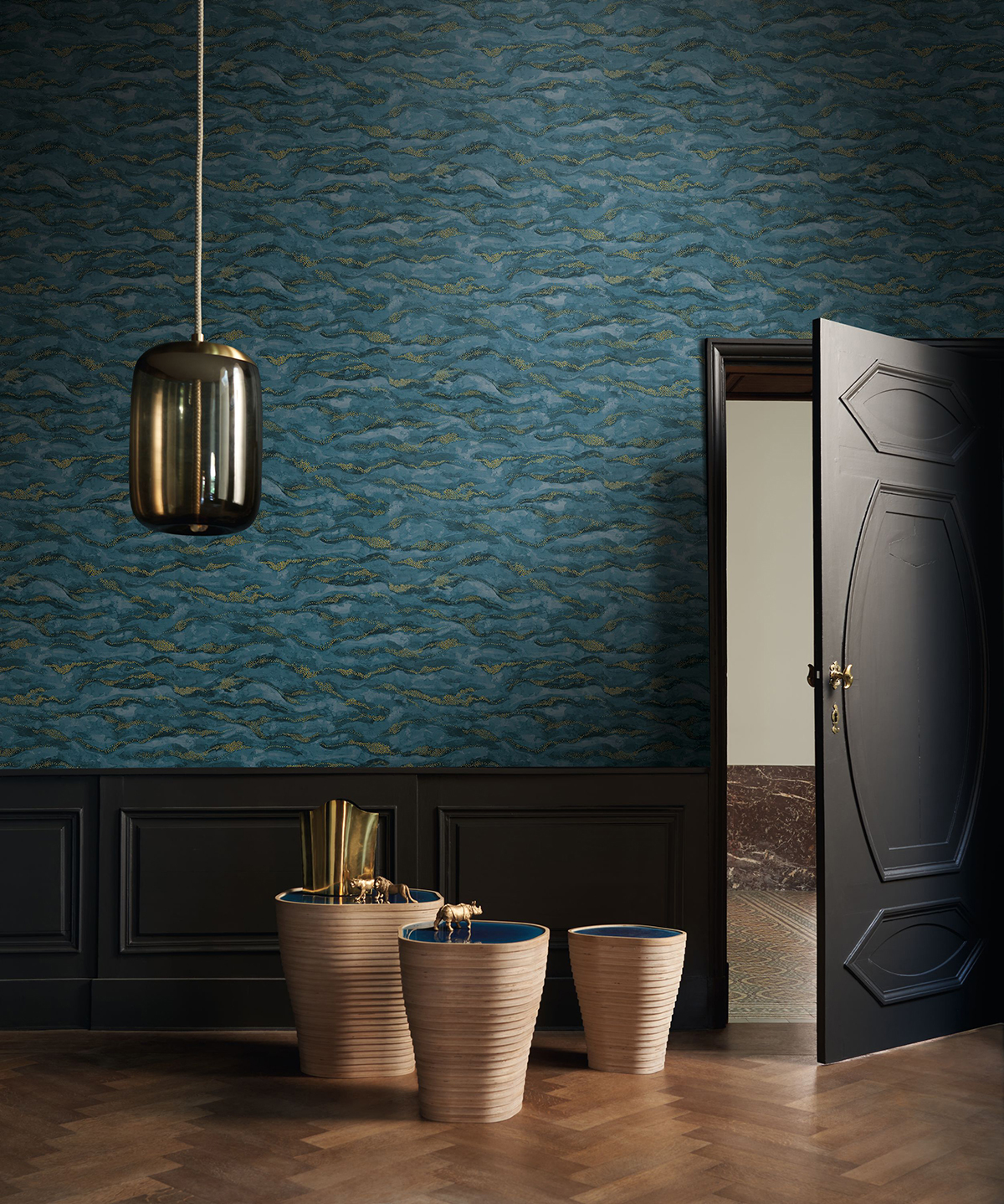 Papier peint Ciel Vague Sohar marine doré - Nuit d'Orient de Casamance | Réf. CAS-75402038