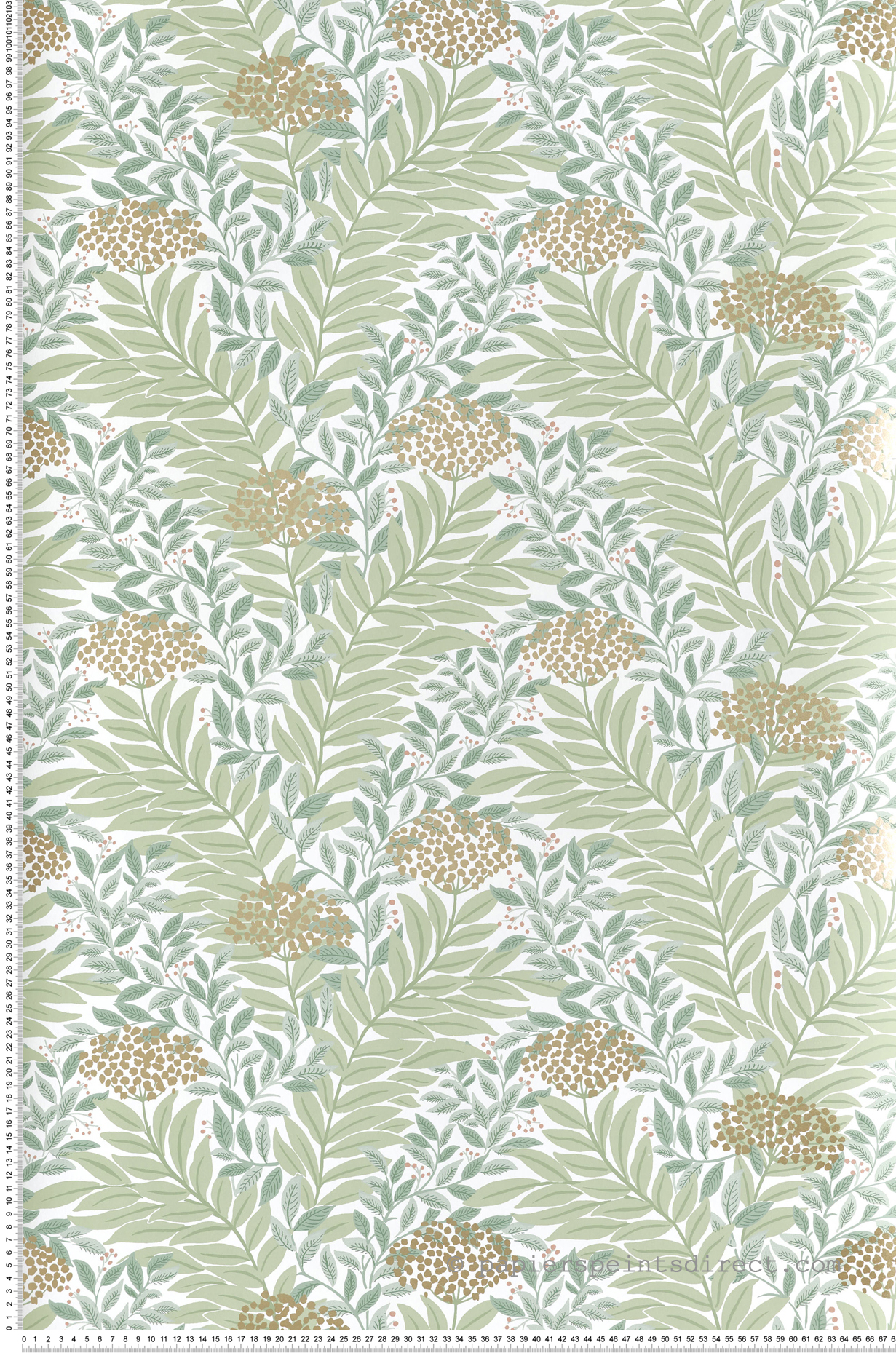 Papier peint Végétal Flora Highgrove vert doux doré - Rifle Paper Co. 3 de York (Initiales) | Réf. INI-RF7501