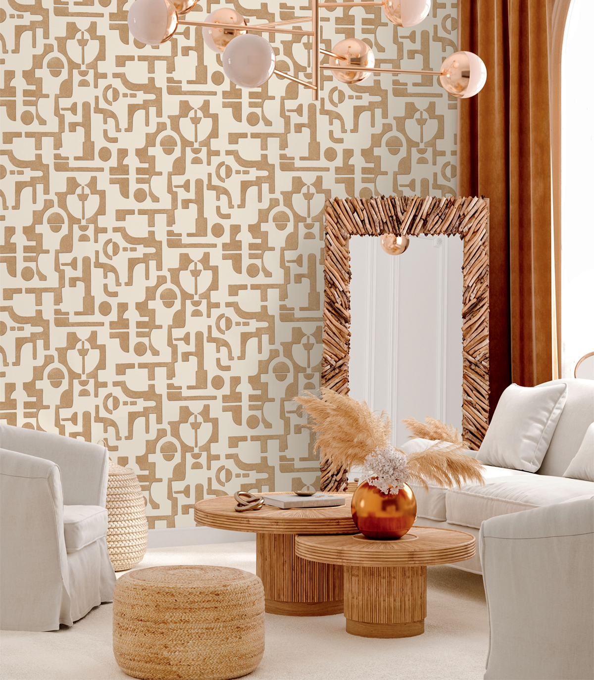 Papier peint Géométrique Empreintes marron - Abaca de Lutèce | Réf. LTC-51232517