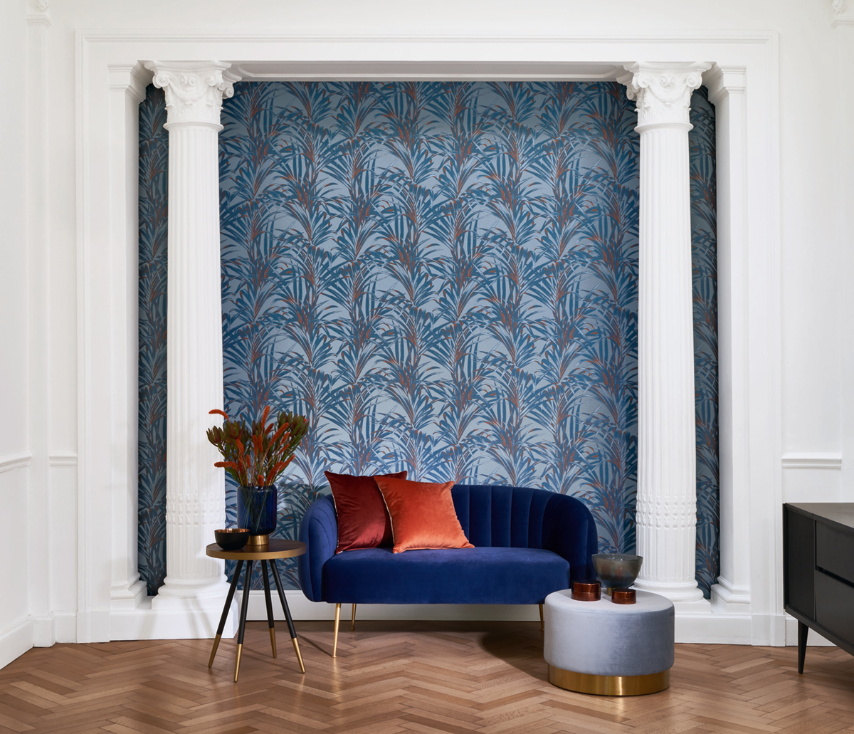 Papier peint Feuillages Fougères bleu cuivre - 1930 de Casadéco AMB | Réf. MNCT28926404