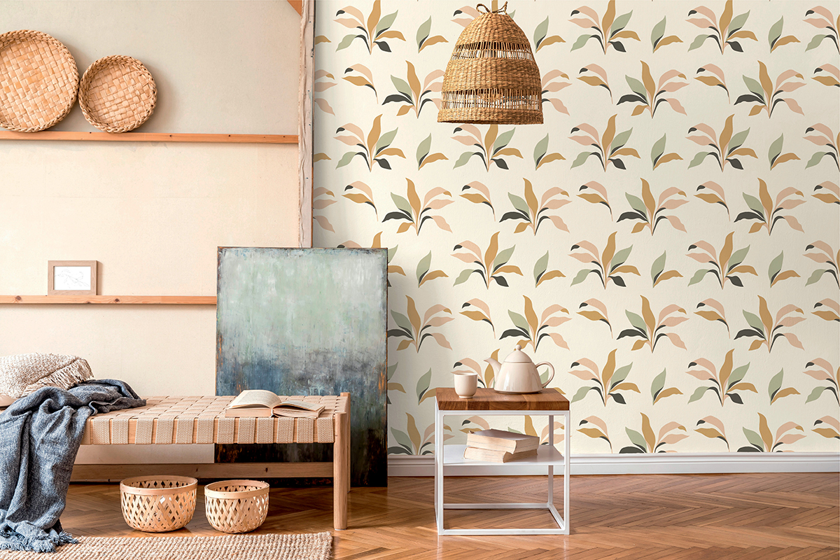 Papier peint Feuillage Palmette rose et bleu ciel - Arty de Lutèce | Réf. LTC-51210603