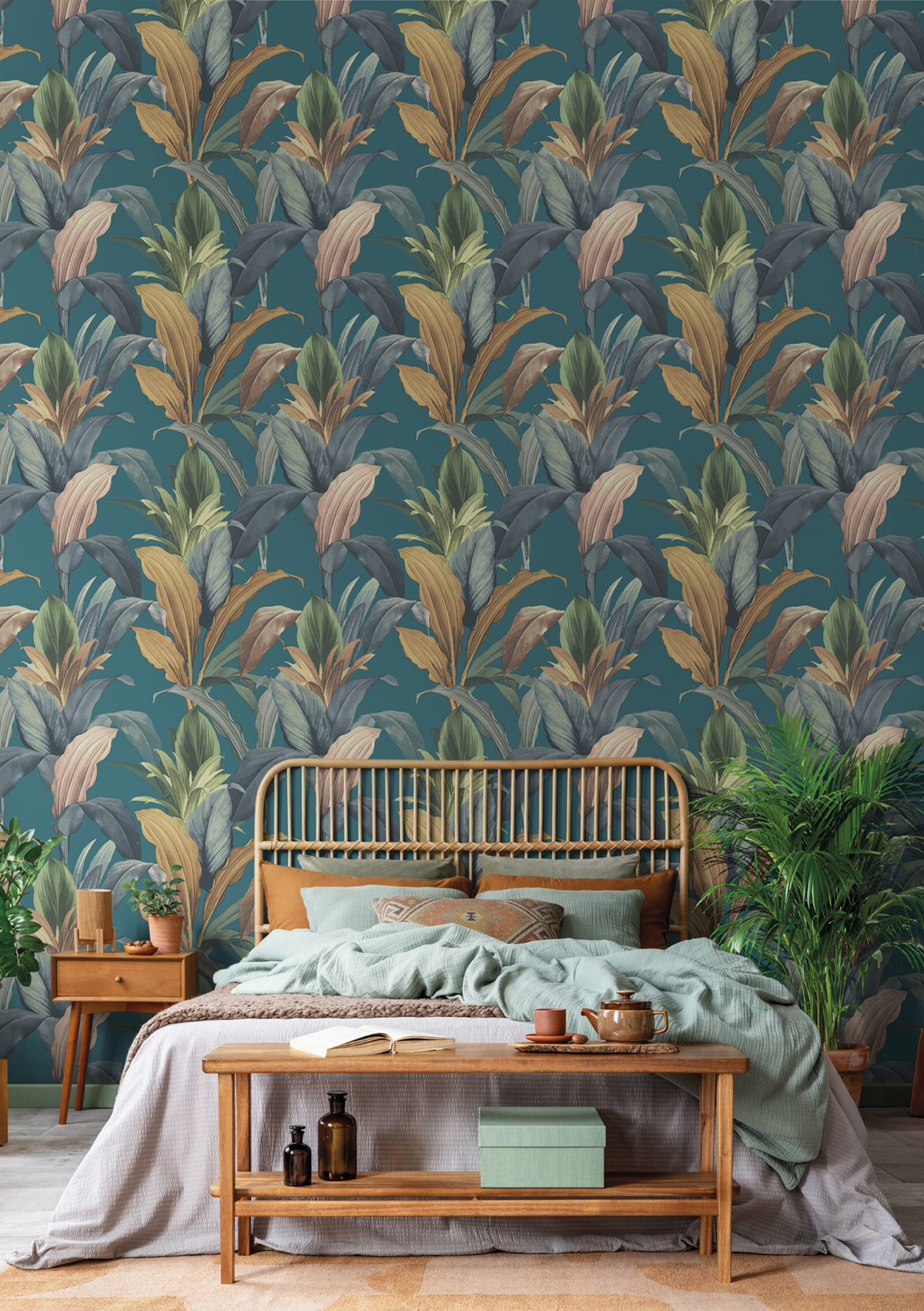 Papier peint Feuillage Ananas bleu canard - Maison Paradis de Lutèce | Réf. LTC-MP15515