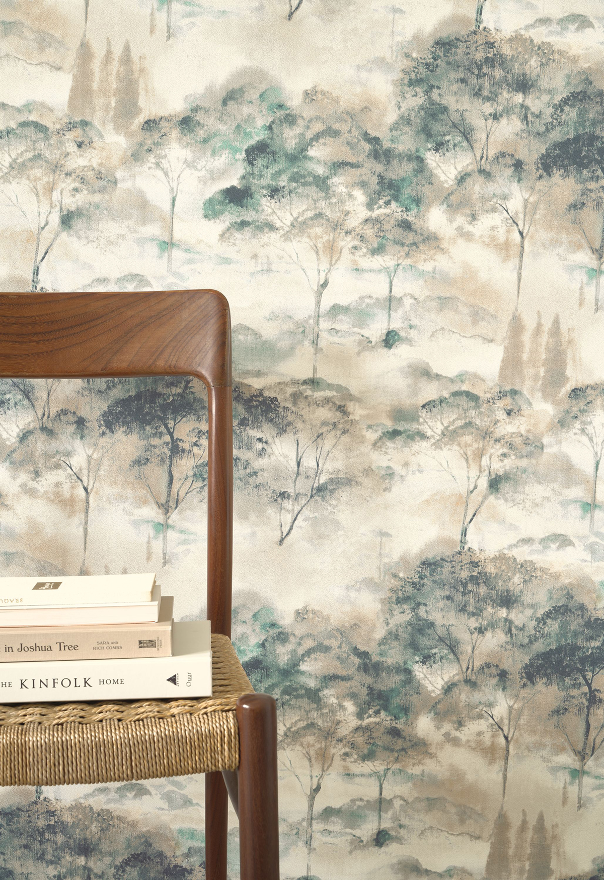 Papier peint Arbre Forêt Sila beige mastic bleu paon - Riverside 4 de Casadéco AMB2 | Réf. RIVI89556174