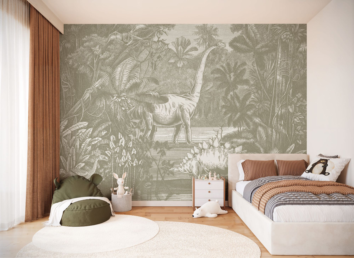Papier peint panoramique Dinosaures Jungle beige - Seasons de Komar