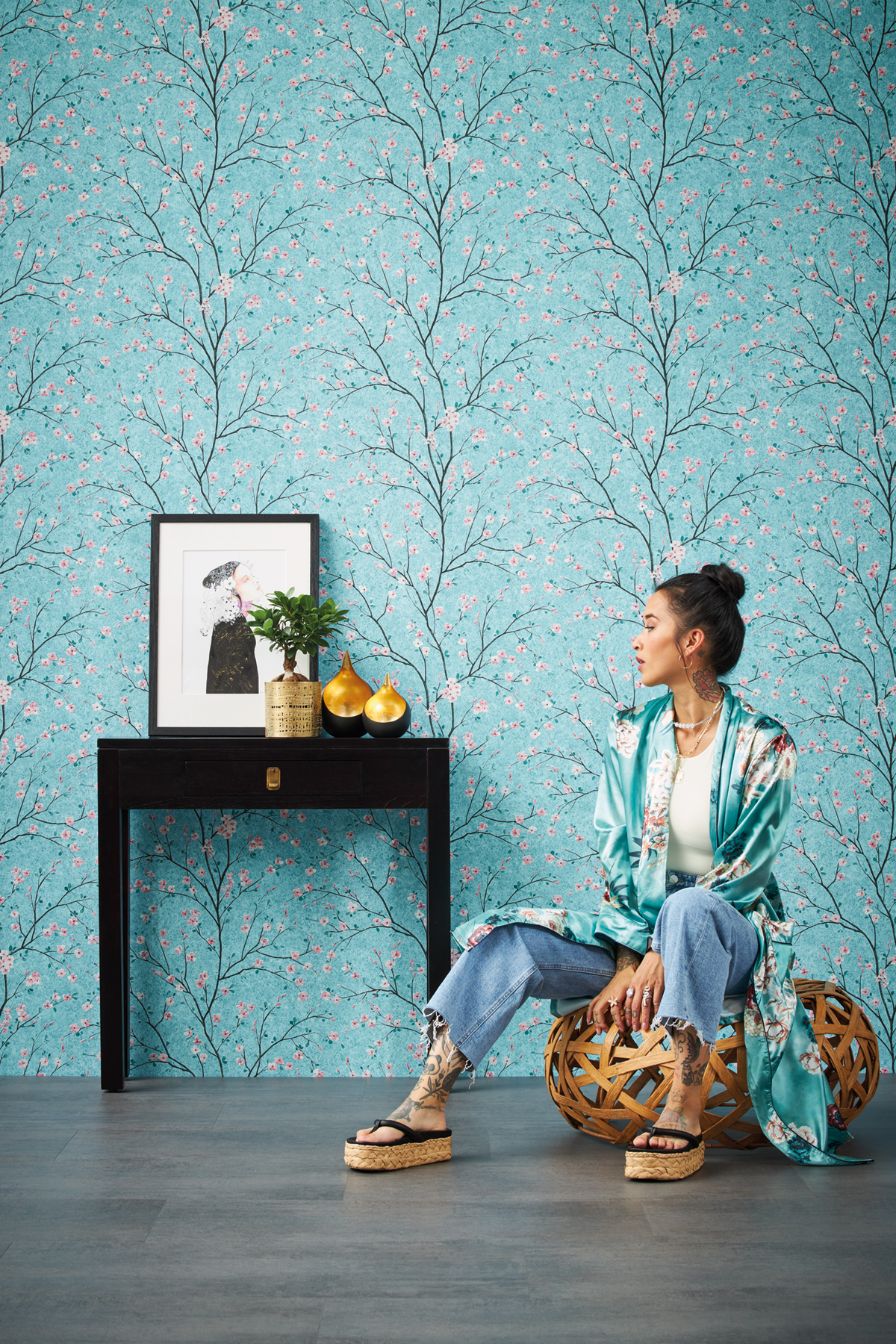 Papier peint Fleurs Cerisier bleu turquoise - Metropolitan Stories 2 d'AS Création | AMB Réf. SP15561