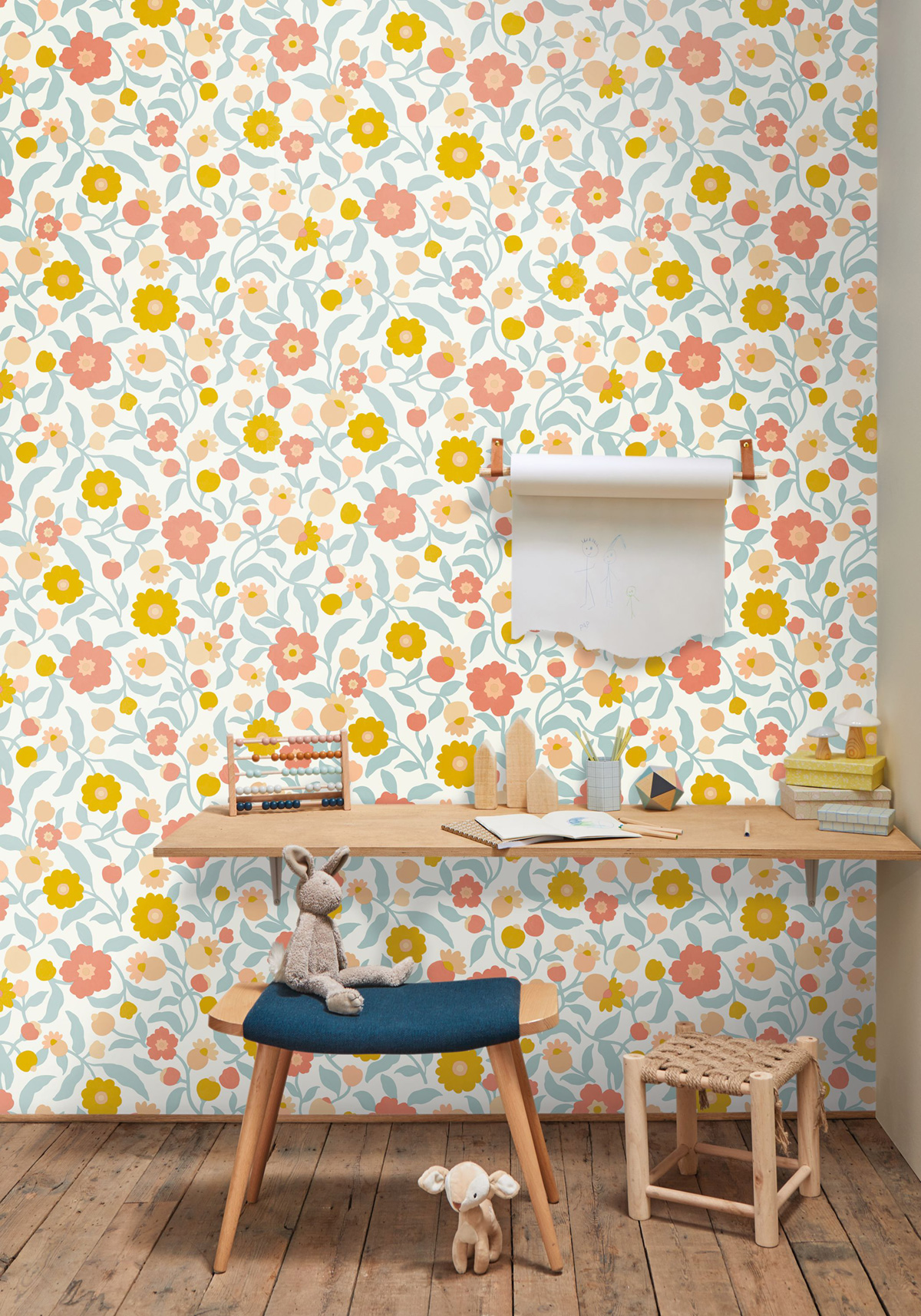 Papier peint Fleur Graphique Capucine bleu - Happy Kids Club de Casélio | Réf. HKC107630212